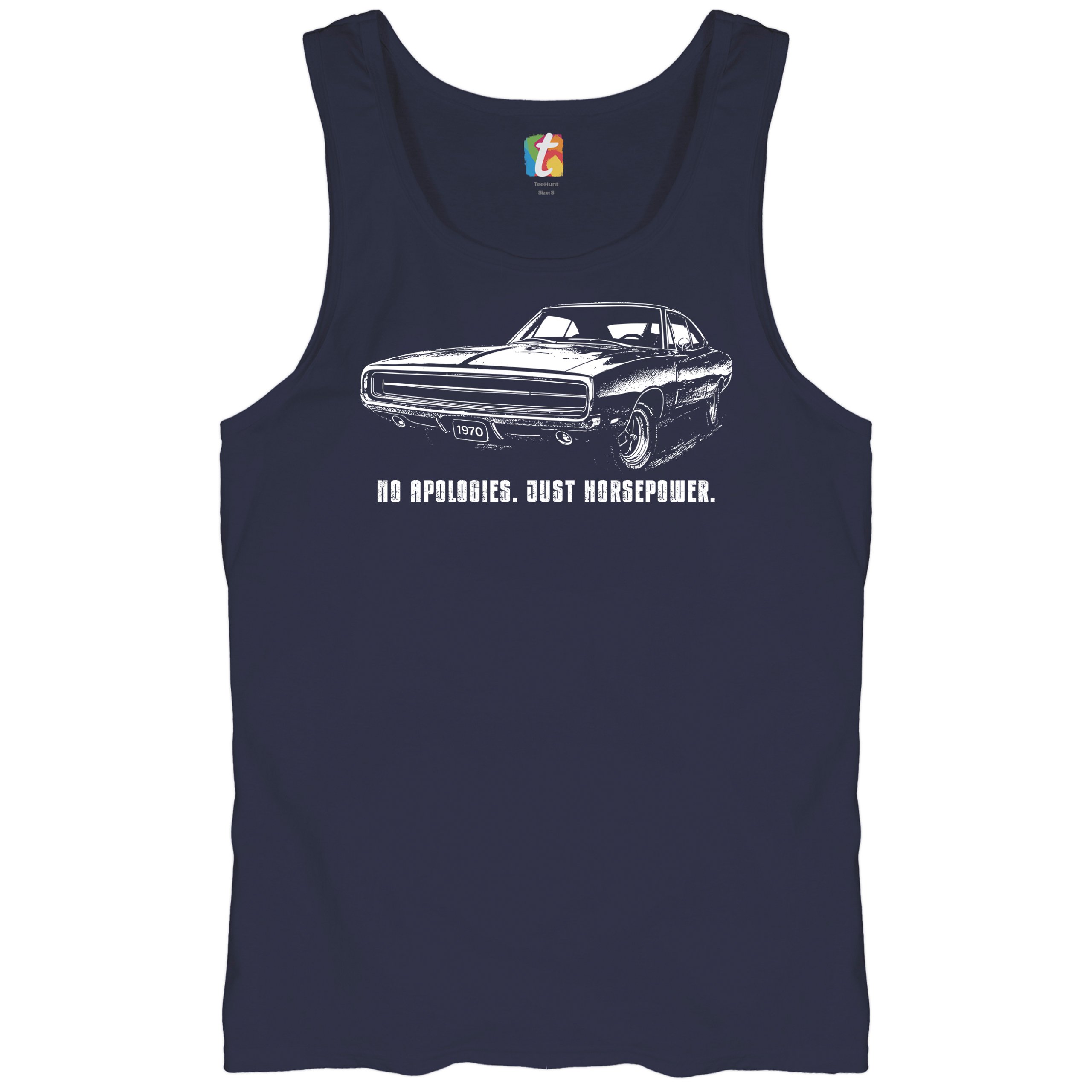 No Apologies Just Horsepower Tank Top Vintage '70 Muscle Car Classic Men's Top - Picture 20 of 29