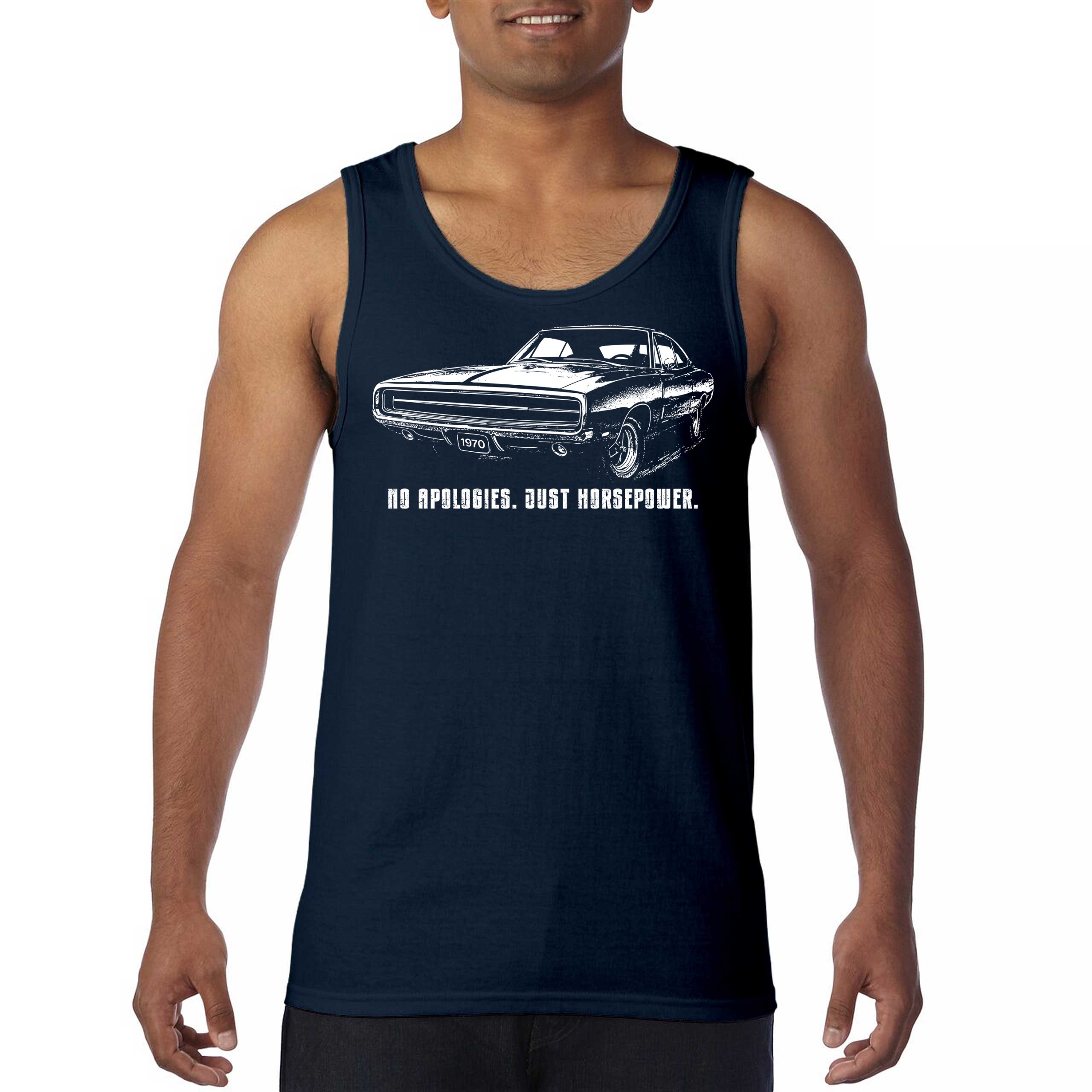 No Apologies Just Horsepower Tank Top Vintage '70 Muscle Car Classic Men's Top - Picture 16 of 29