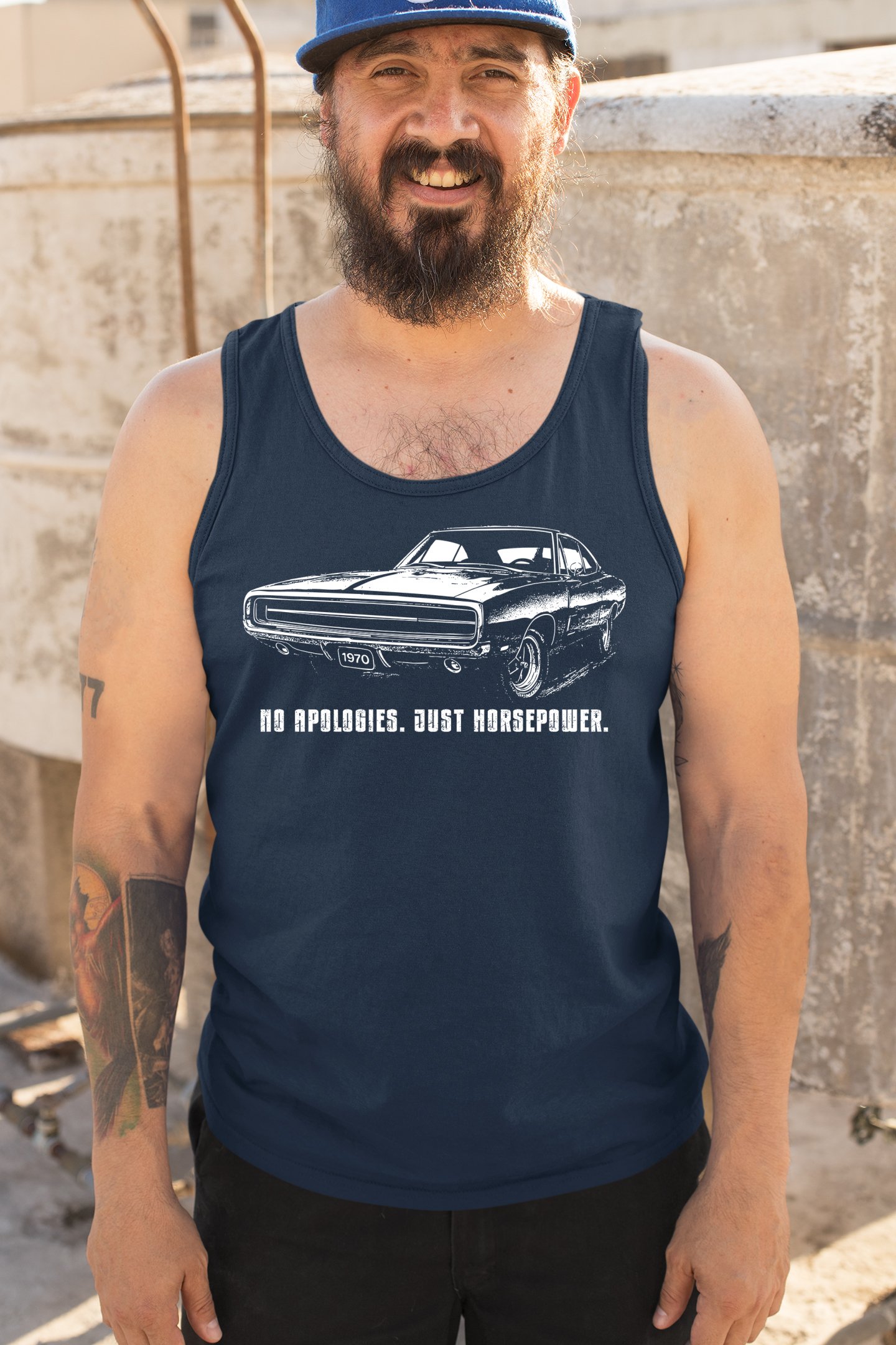 No Apologies Just Horsepower Tank Top Vintage '70 Muscle Car Classic Men's Top - Picture 19 of 29