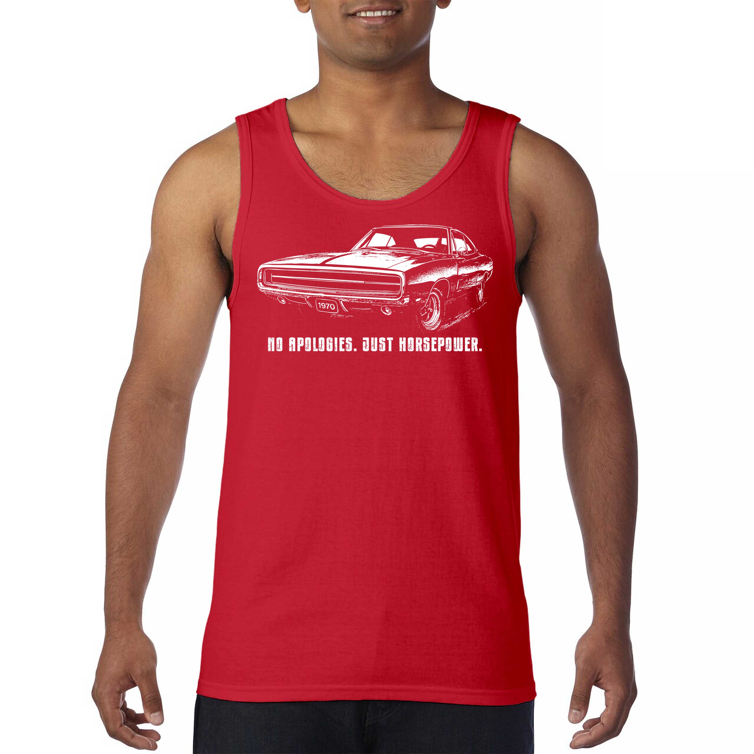 No Apologies Just Horsepower Tank Top Vintage '70 Muscle Car Classic Men's Top - Picture 9 of 29