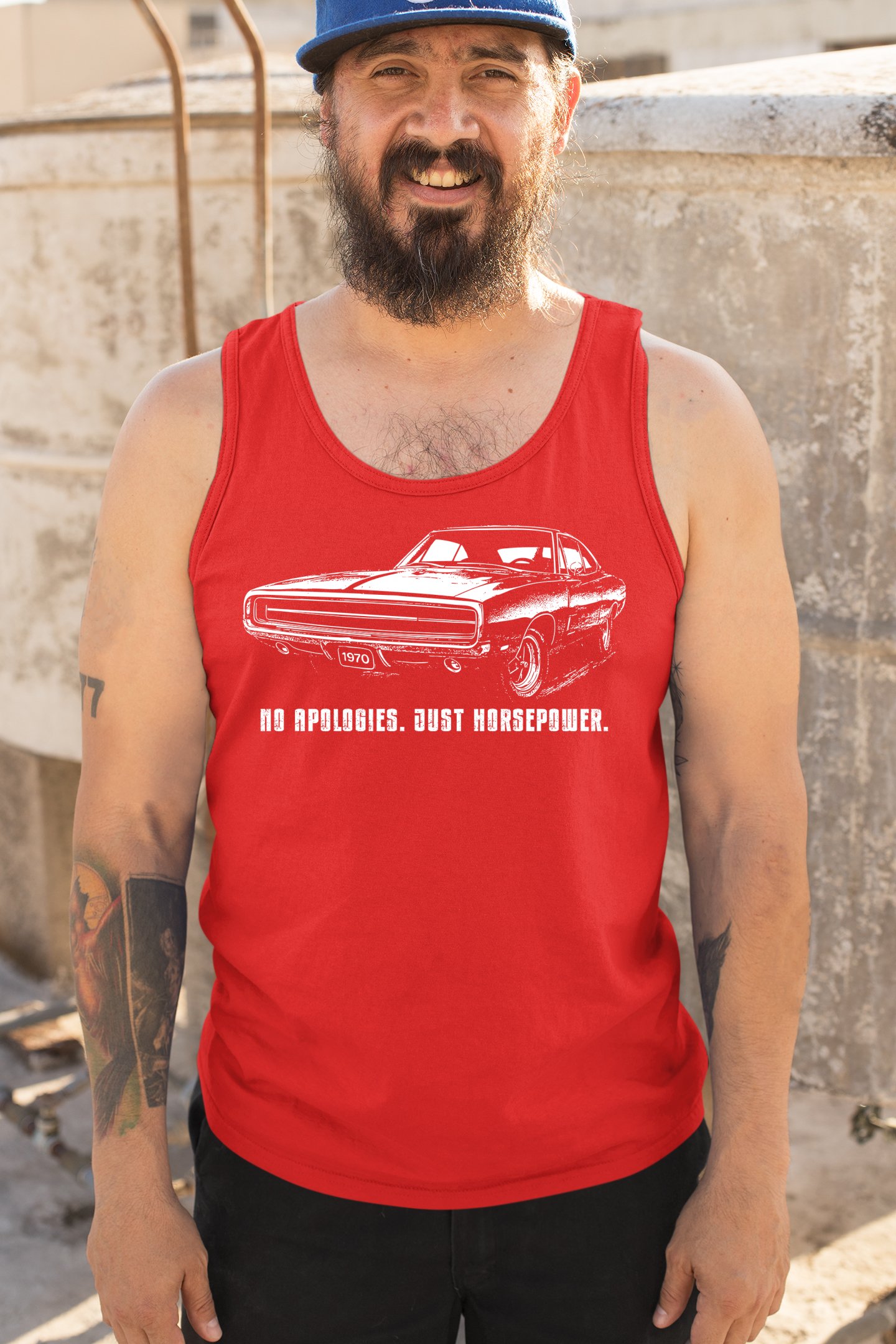 No Apologies Just Horsepower Tank Top Vintage '70 Muscle Car Classic Men's Top - Picture 12 of 29