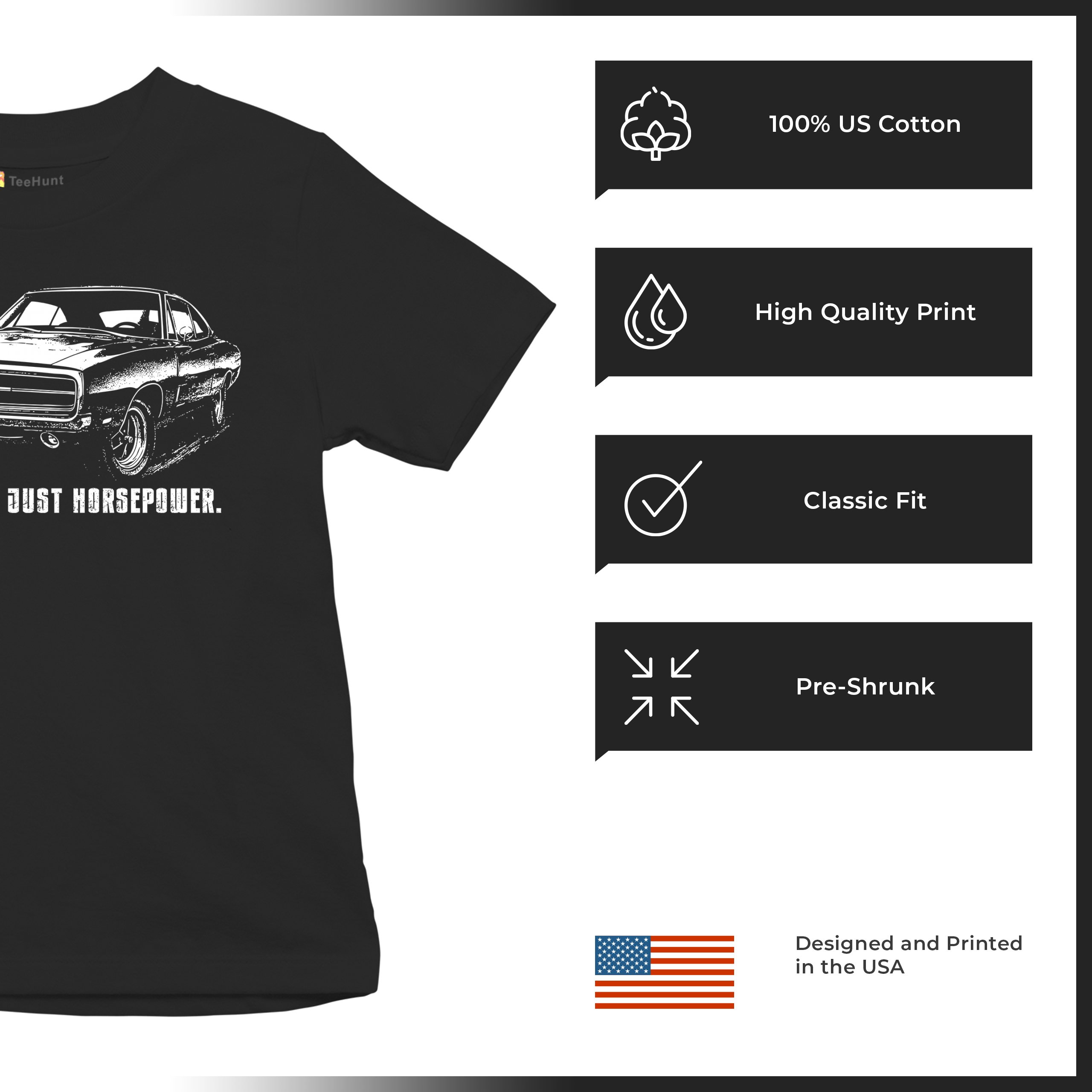 No Apologies Just Horsepower Youth T-shirt Vintage '70 Muscle Car Classic Kids - Picture 7 of 36