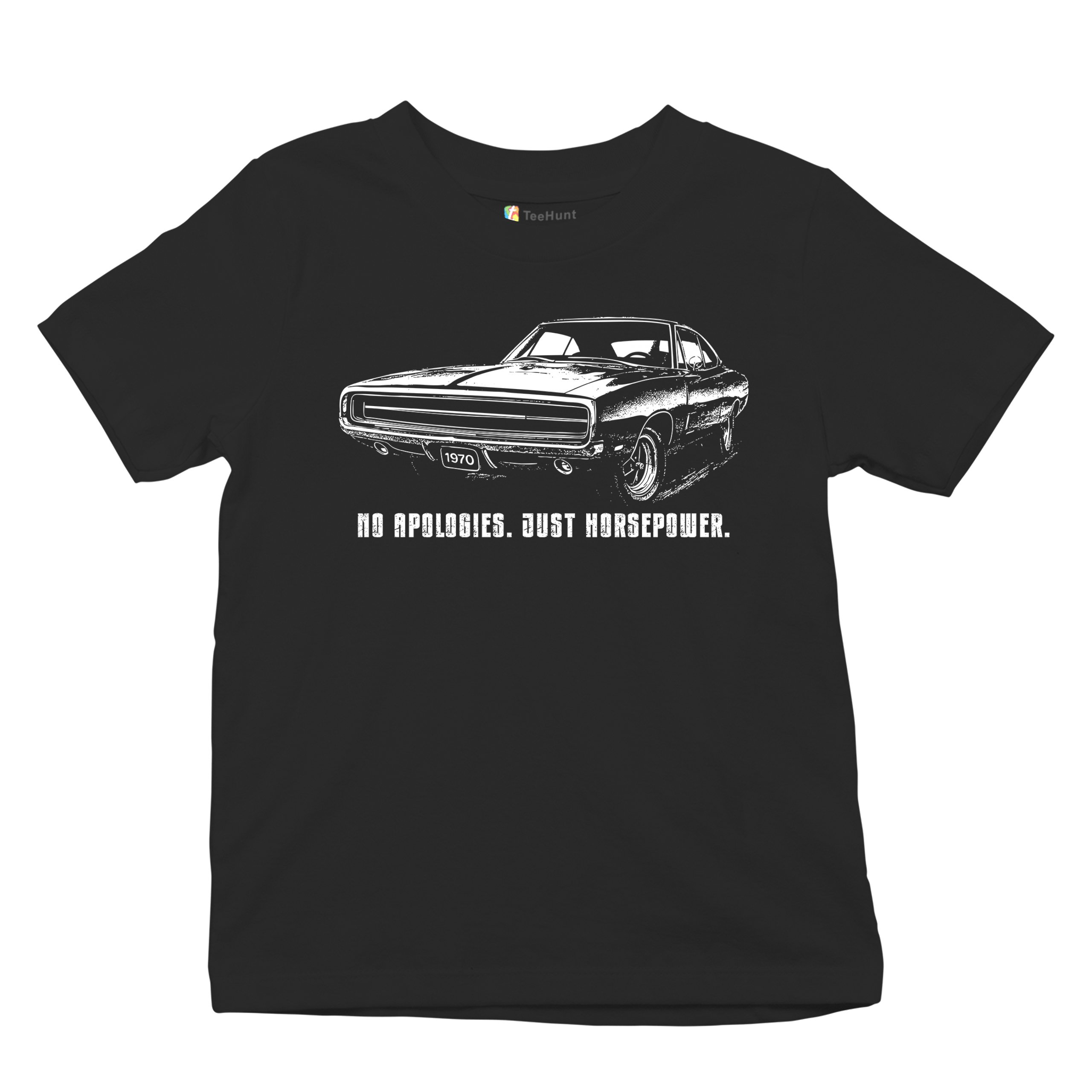 No Apologies Just Horsepower Youth T-shirt Vintage '70 Muscle Car Classic Kids - Picture 6 of 36