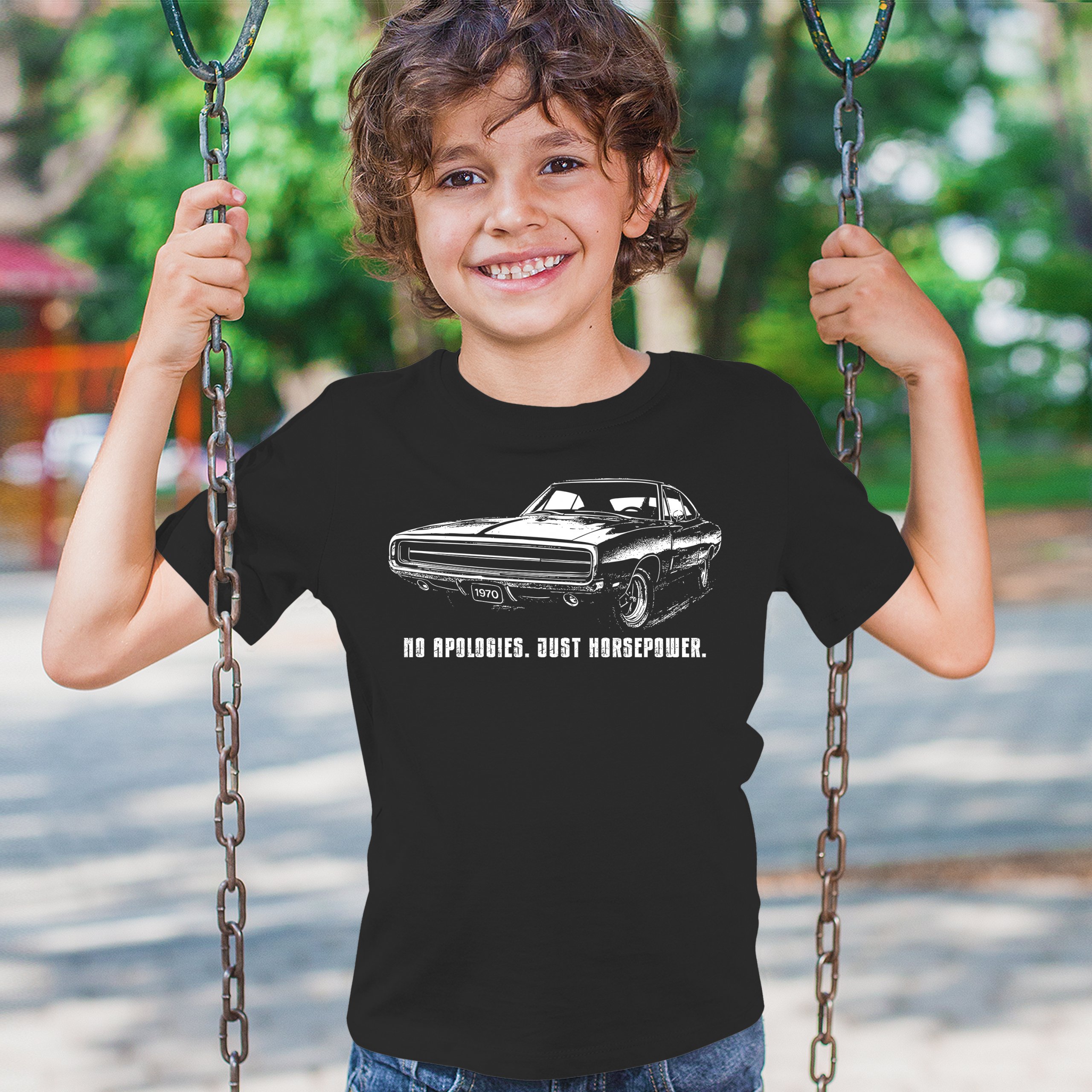 No Apologies Just Horsepower Youth T-shirt Vintage '70 Muscle Car Classic Kids - Picture 5 of 36