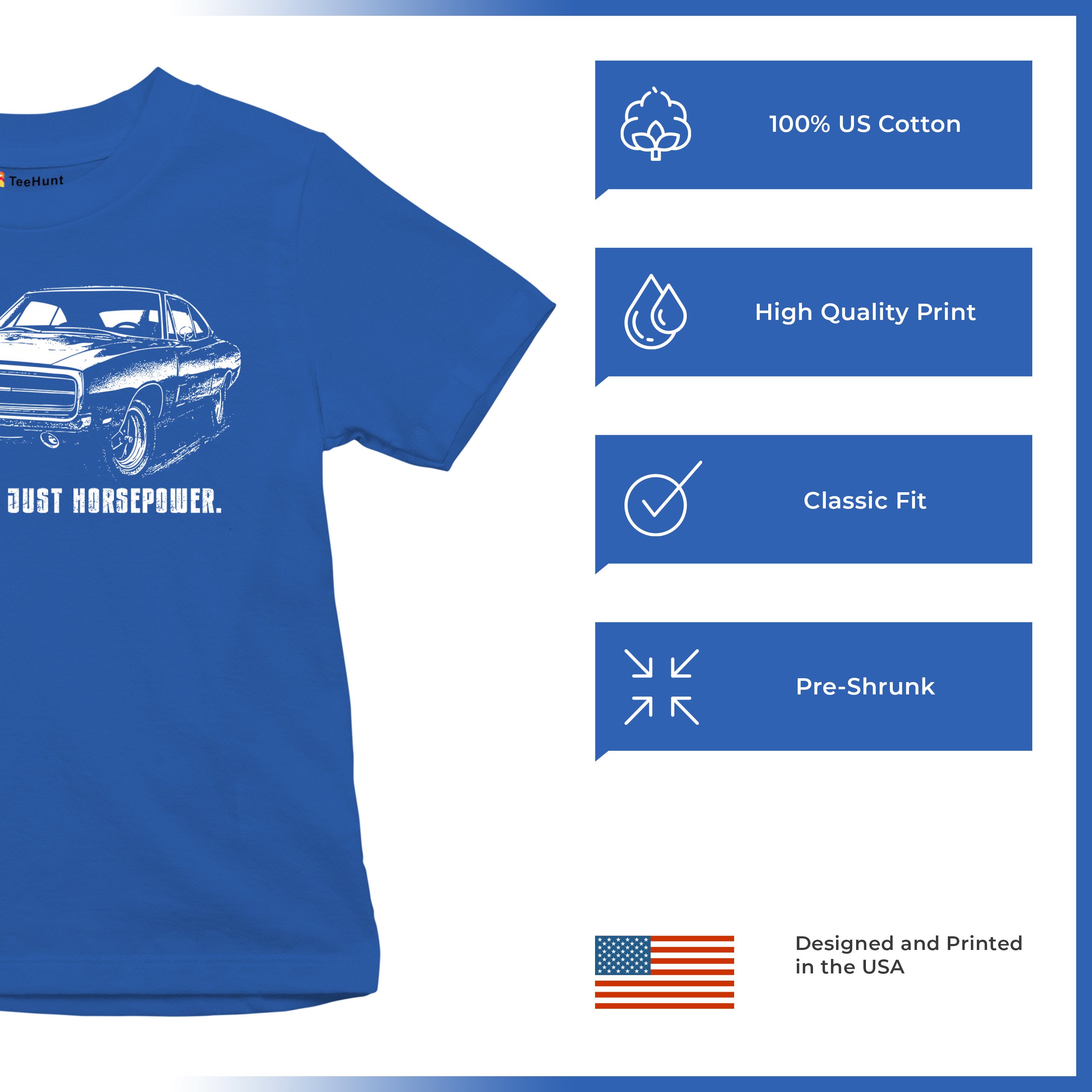 No Apologies Just Horsepower Youth T-shirt Vintage '70 Muscle Car Classic Kids - Picture 28 of 36