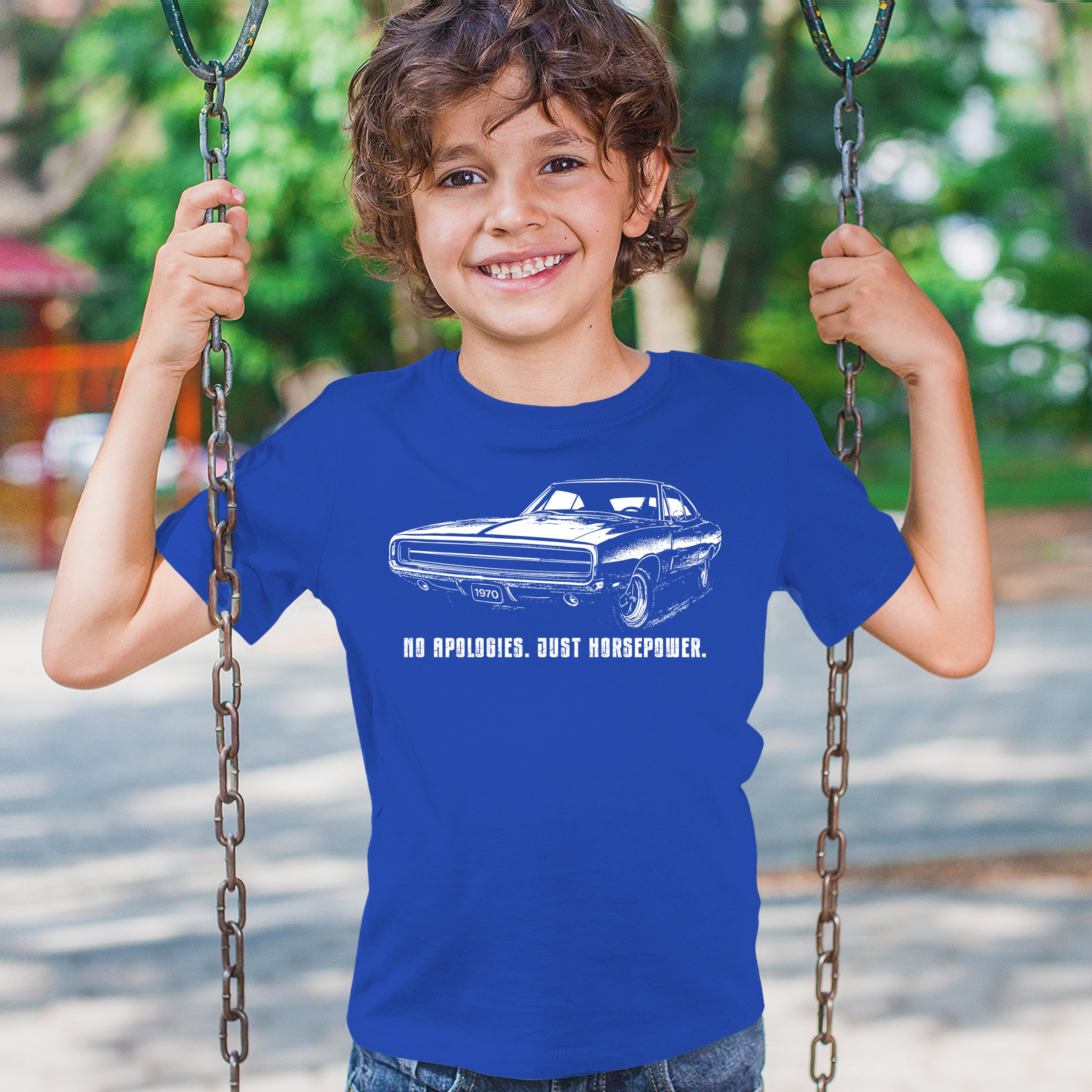 No Apologies Just Horsepower Youth T-shirt Vintage '70 Muscle Car Classic Kids - Picture 26 of 36
