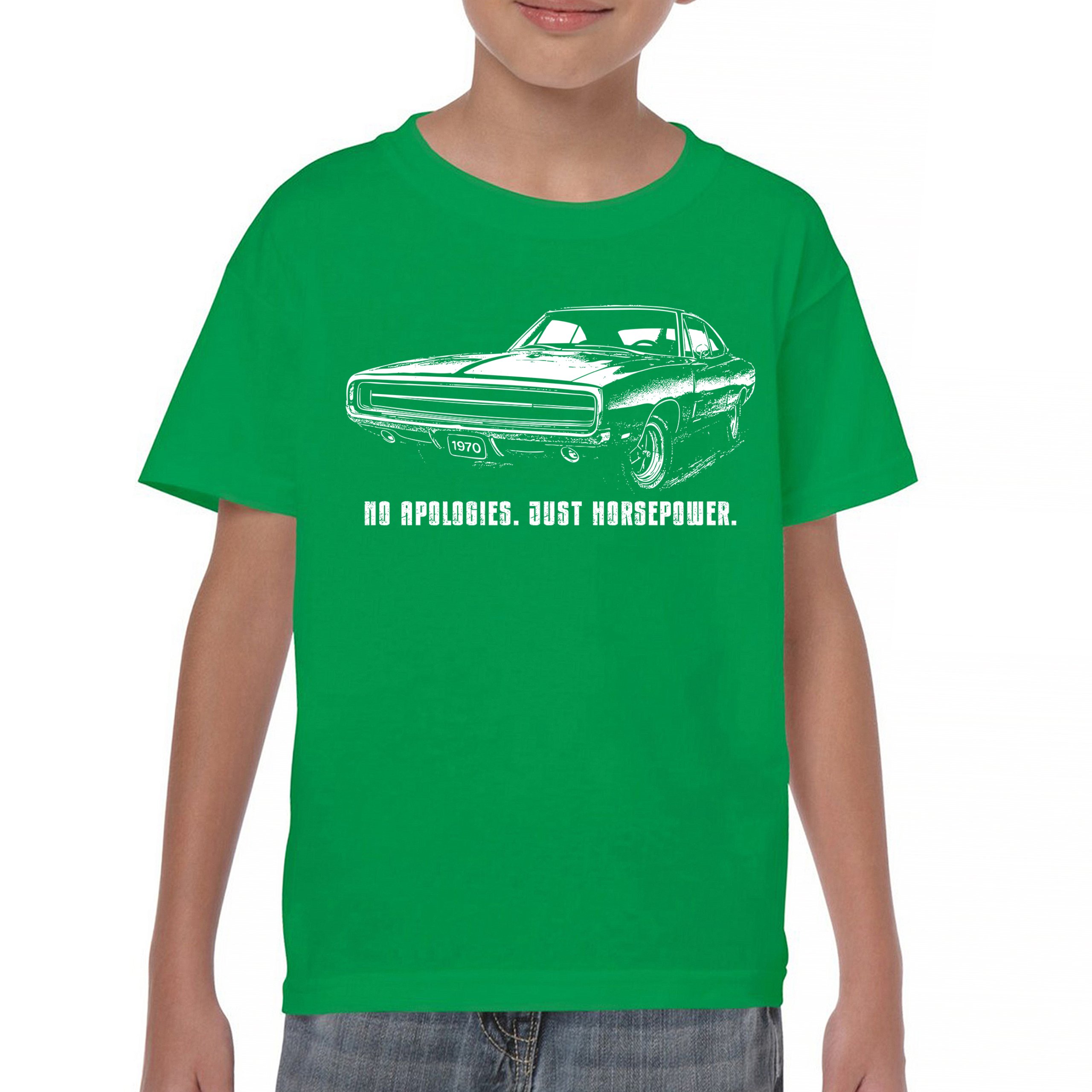 No Apologies Just Horsepower Youth T-shirt Vintage '70 Muscle Car Classic Kids - Picture 16 of 36