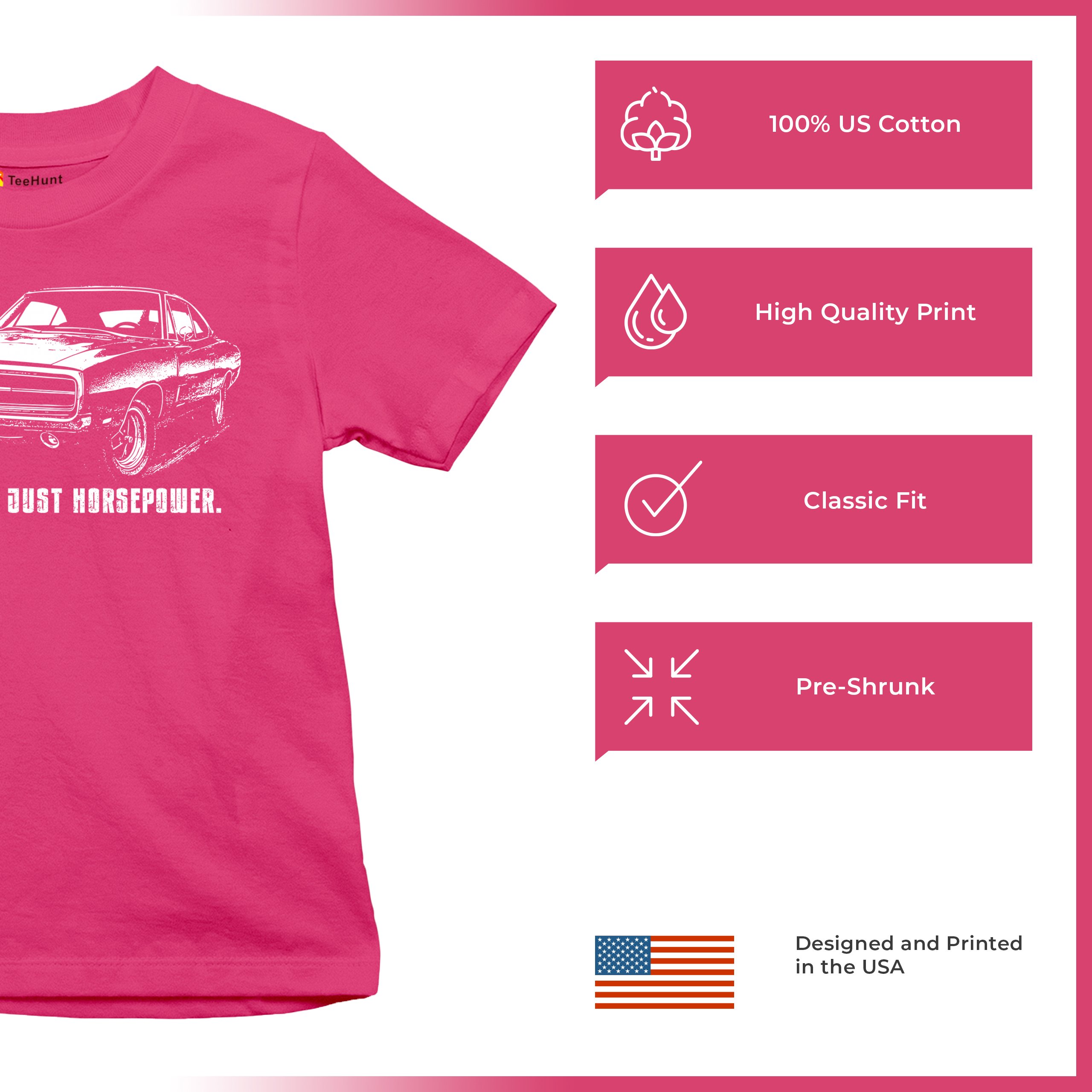 No Apologies Just Horsepower Youth T-shirt Vintage '70 Muscle Car Classic Kids - Picture 35 of 36