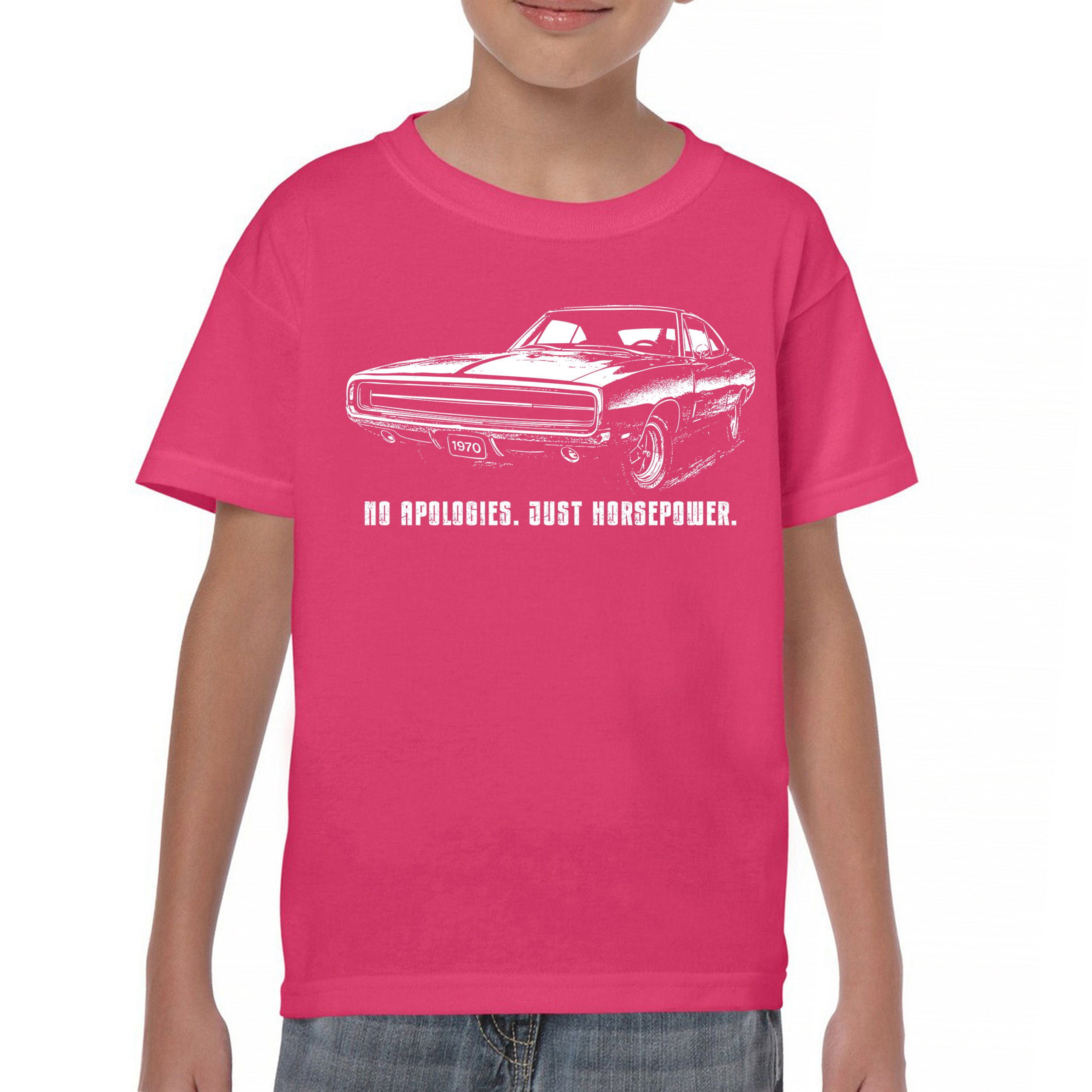 No Apologies Just Horsepower Youth T-shirt Vintage '70 Muscle Car Classic Kids - Picture 30 of 36