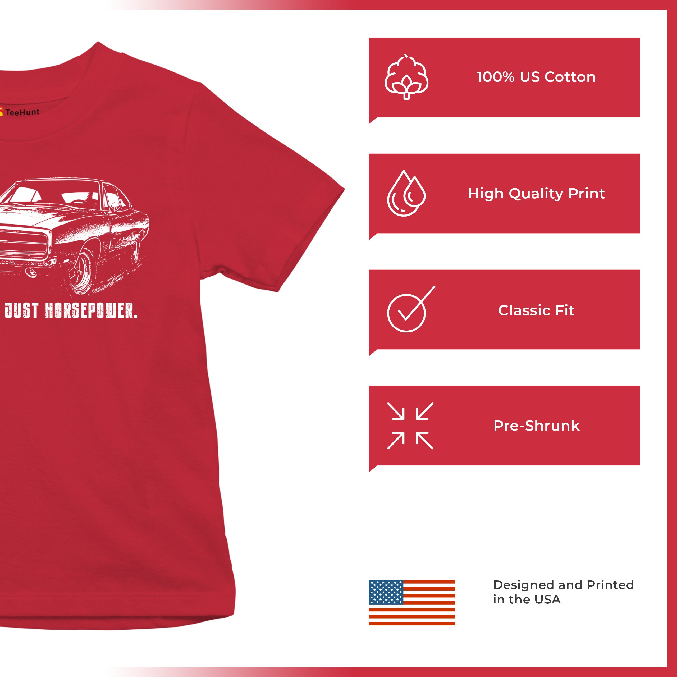 No Apologies Just Horsepower Youth T-shirt Vintage '70 Muscle Car Classic Kids - Picture 14 of 36