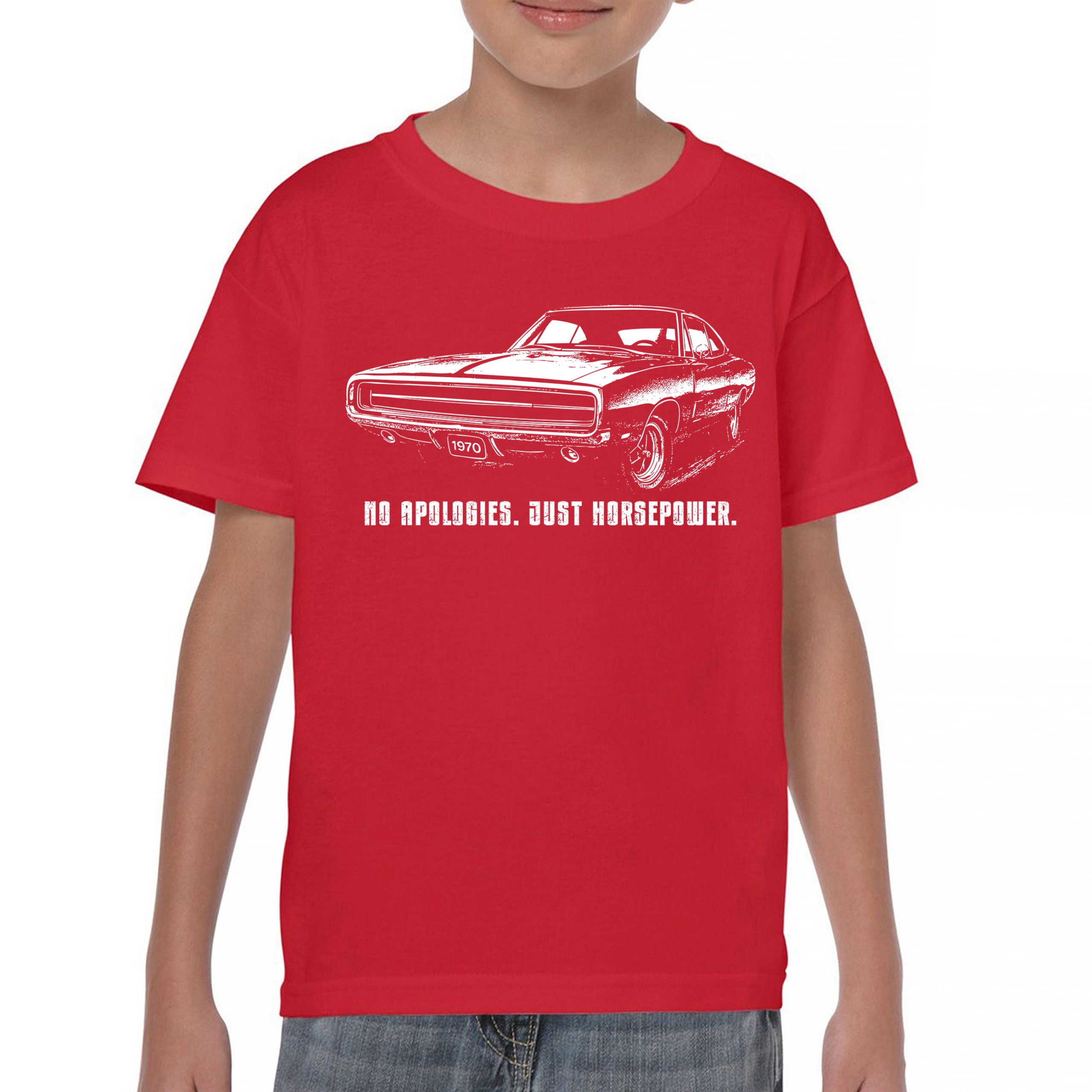 No Apologies Just Horsepower Youth T-shirt Vintage '70 Muscle Car Classic Kids - Picture 9 of 36