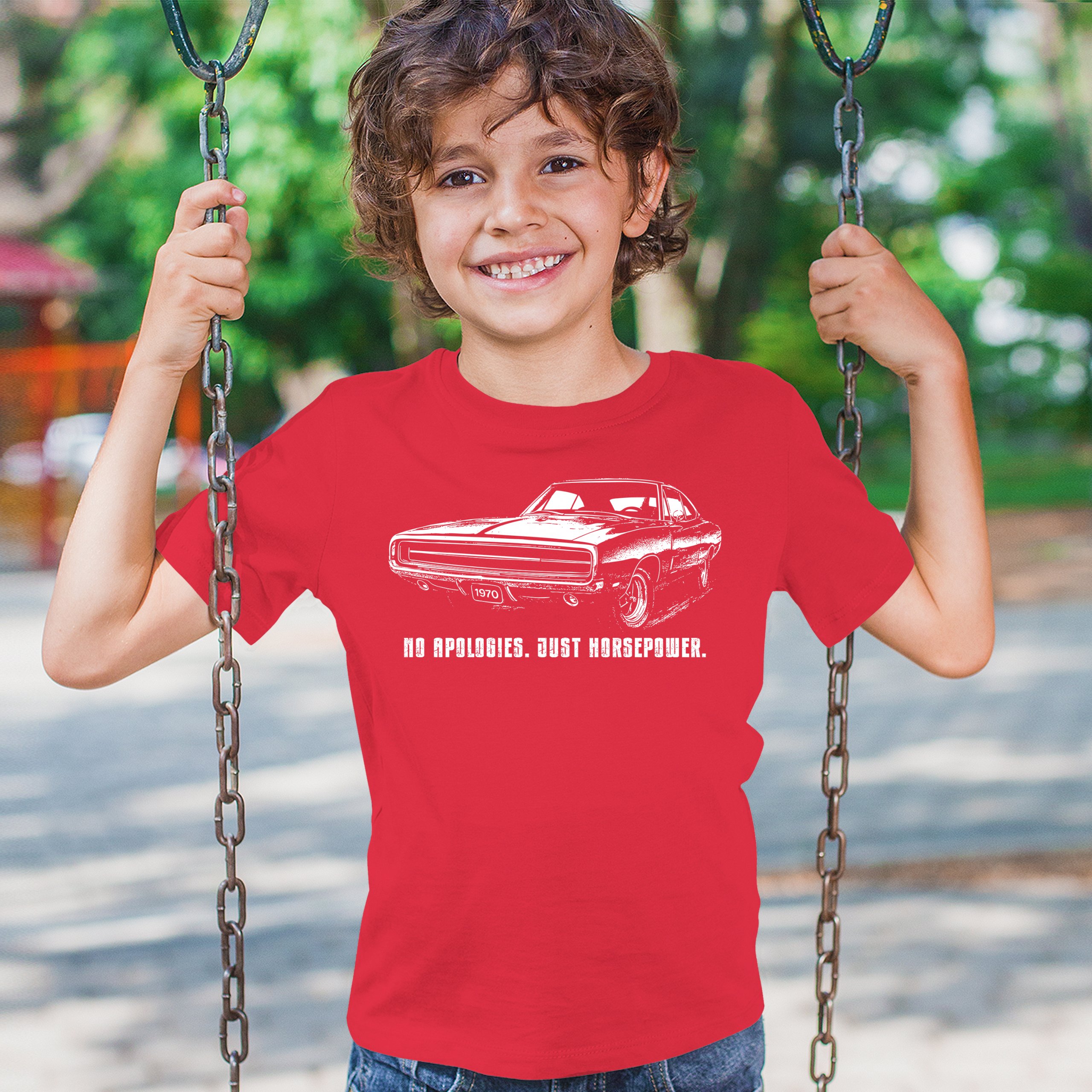 No Apologies Just Horsepower Youth T-shirt Vintage '70 Muscle Car Classic Kids - Picture 12 of 36