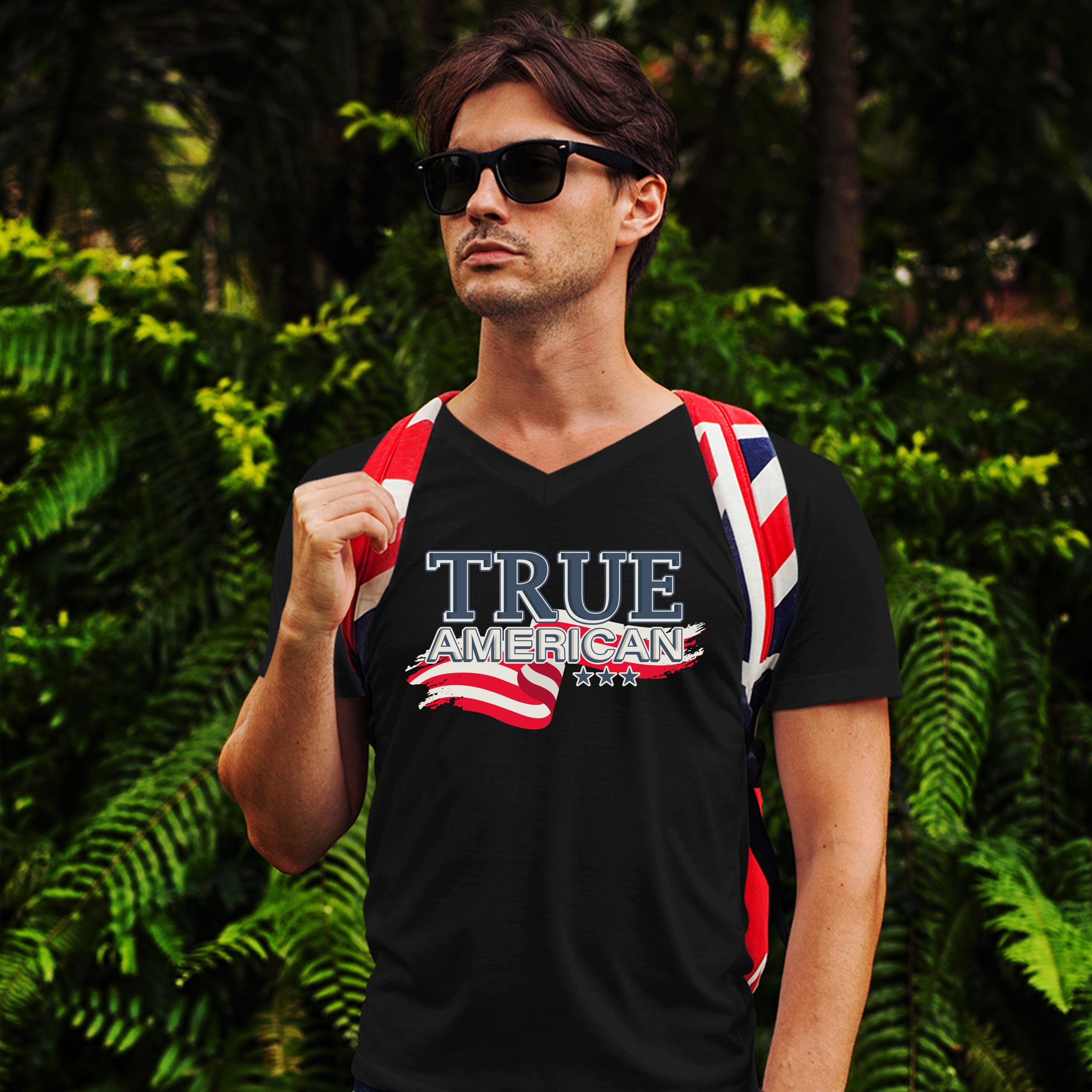 True American V-Neck T-shirt Stars and Stripes Independence Day July 4th Tee - Imagen 9 de 17