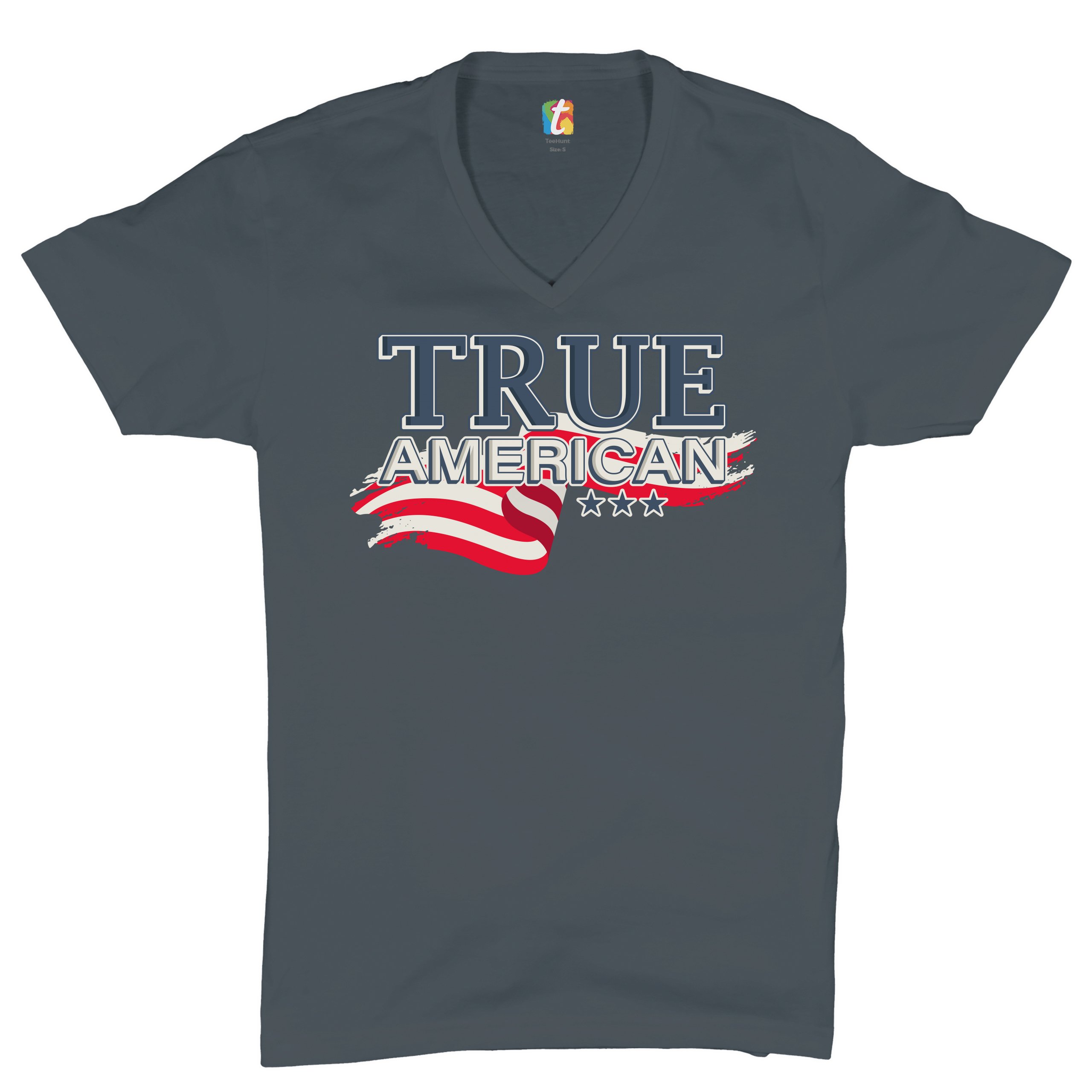 True American V-Neck T-shirt Stars and Stripes Independence Day July 4th Tee - Imagen 14 de 17