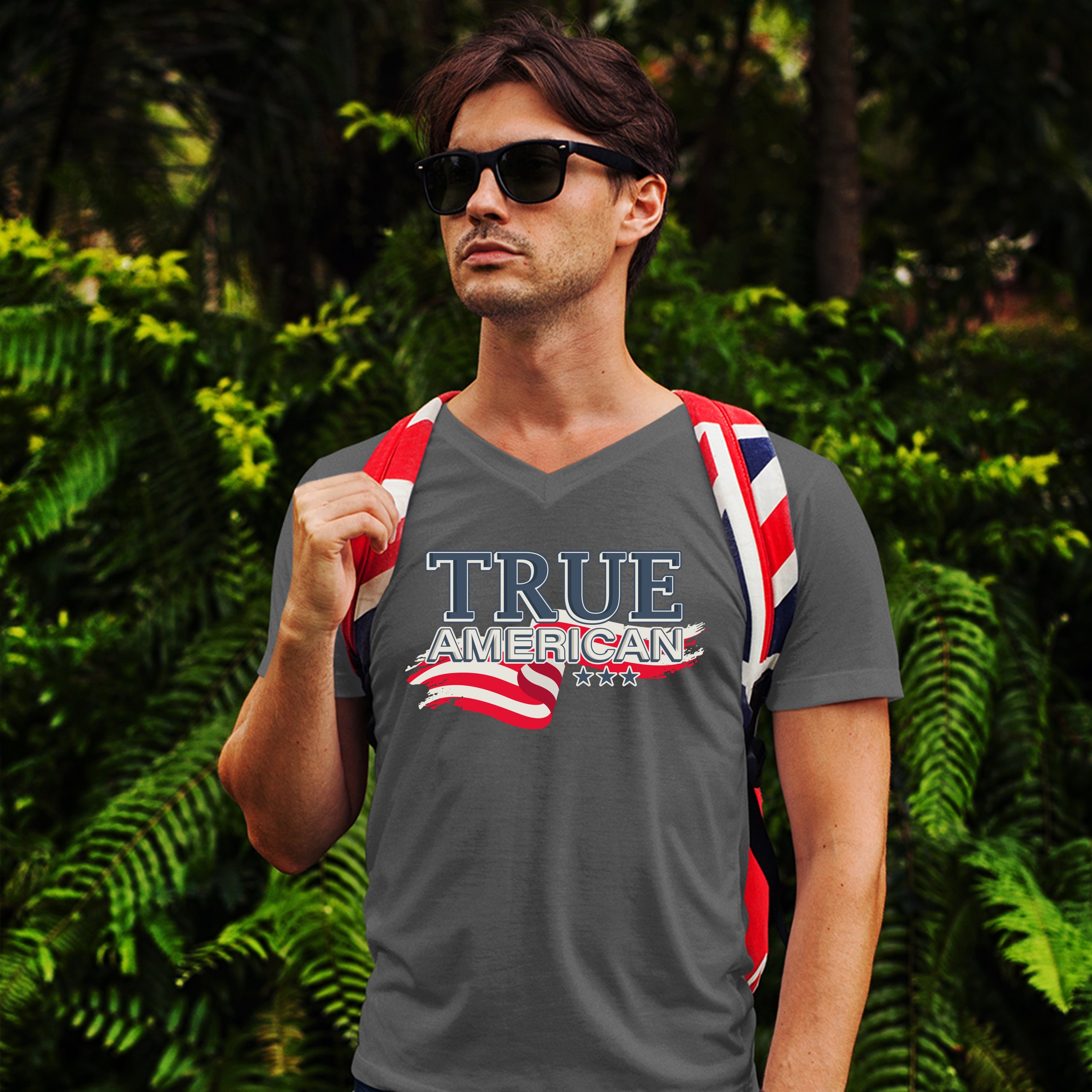 True American V-Neck T-shirt Stars and Stripes Independence Day July 4th Tee - Imagen 17 de 17