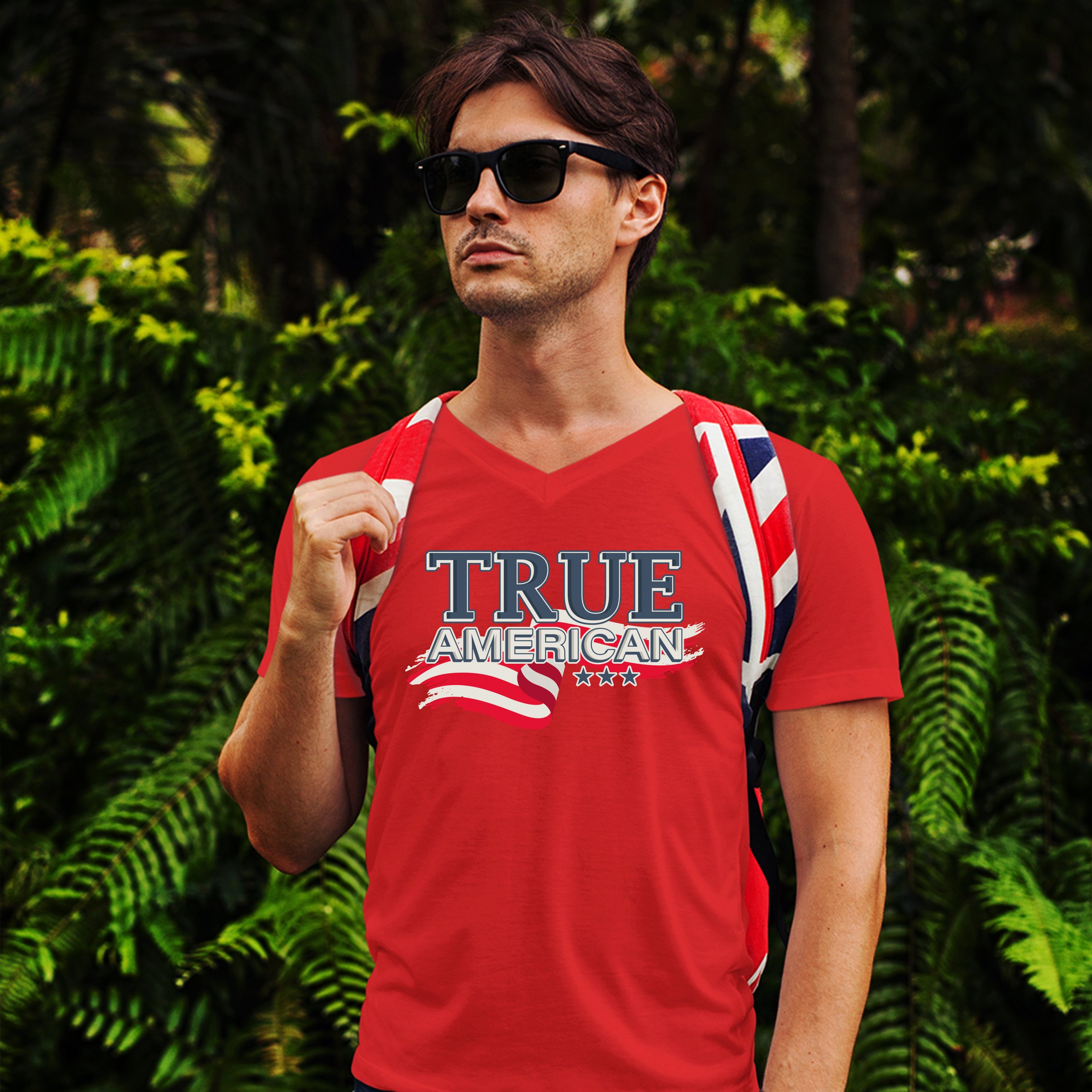 True American V-Neck T-shirt Stars and Stripes Independence Day July 4th Tee - Imagen 13 de 17