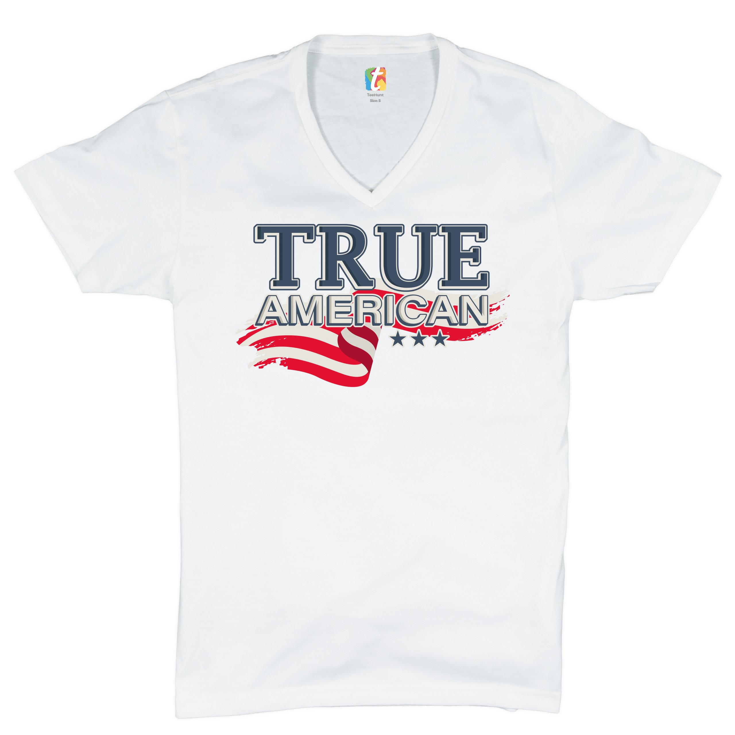 True American V-Neck T-shirt Stars and Stripes Independence Day July 4th Tee - Imagen 2 de 17
