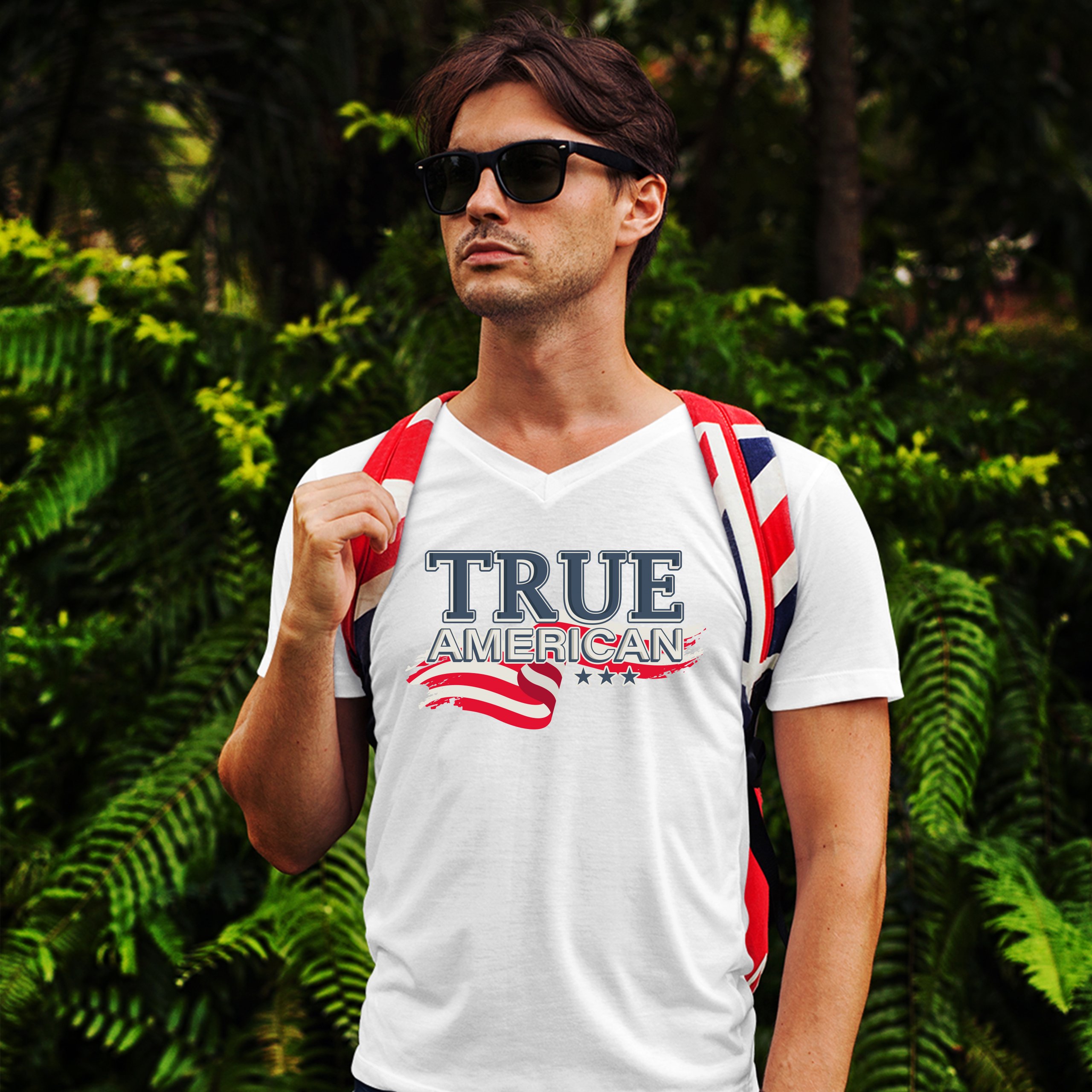 True American V-Neck T-shirt Stars and Stripes Independence Day July 4th Tee - Imagen 5 de 17