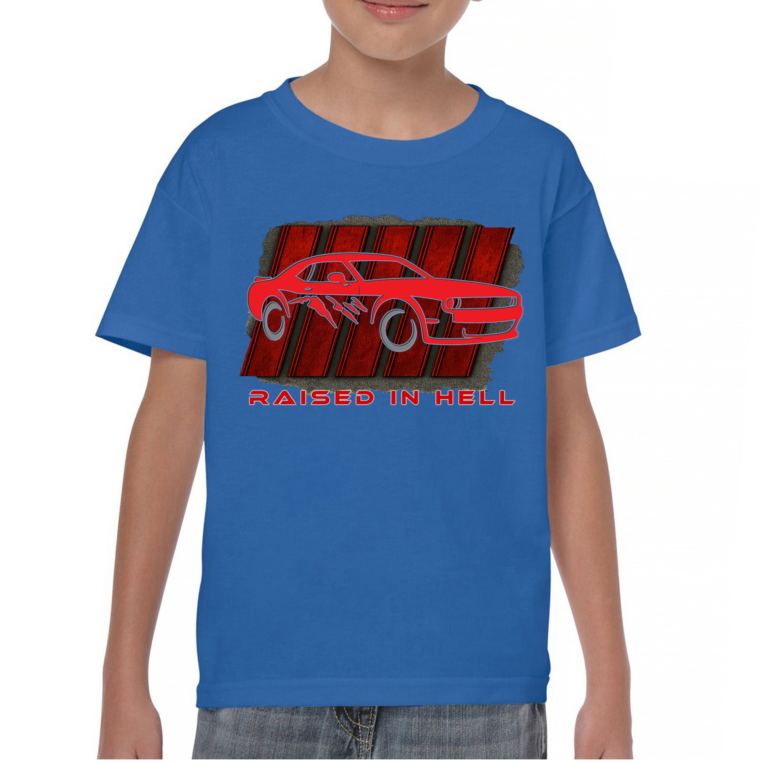 Raised In Hell Muscle Car Youth T-shirt American Performance Power RT V8 Kids - Picture 37 of 50