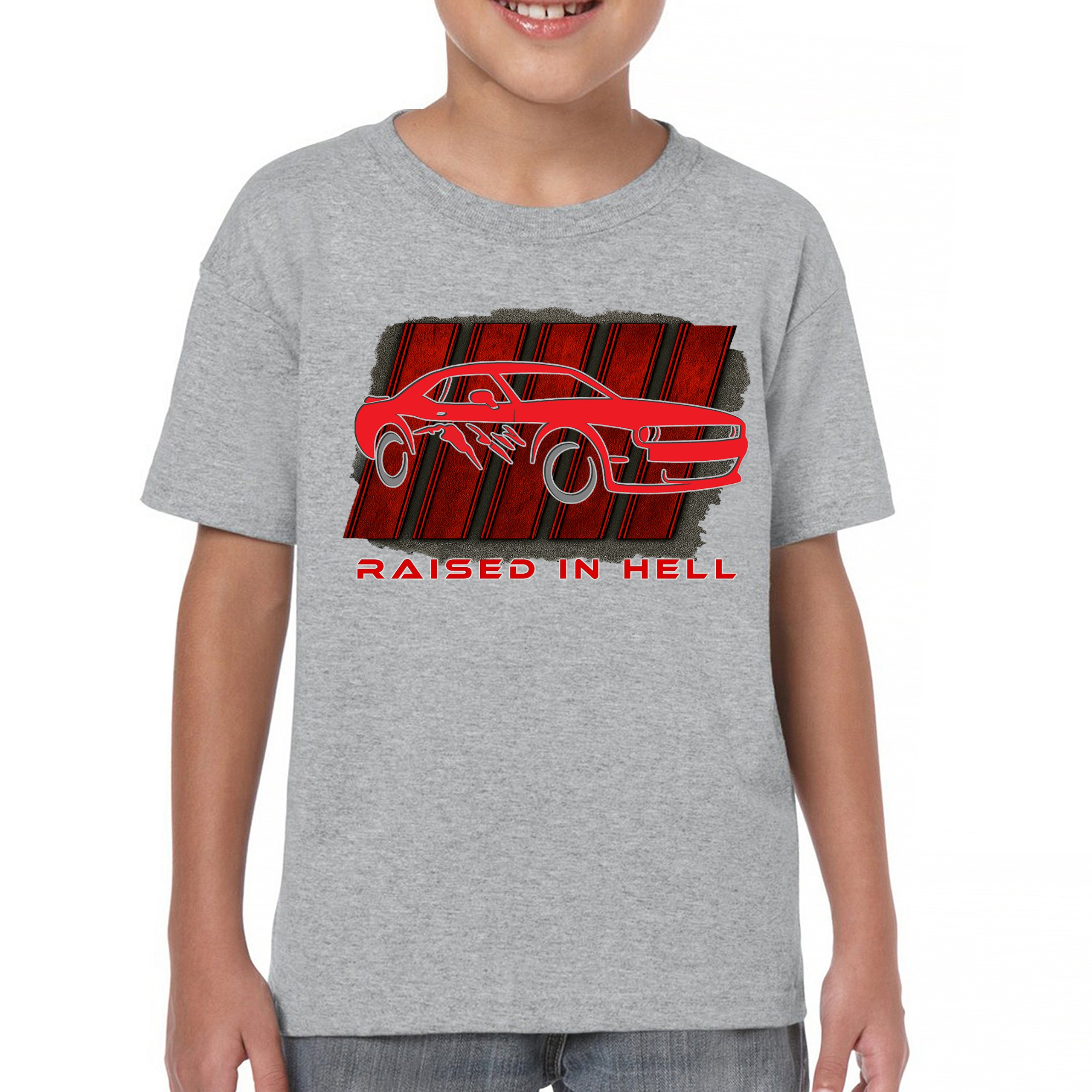 Raised In Hell Muscle Car Youth T-shirt American Performance Power RT V8 Kids - Picture 9 of 50