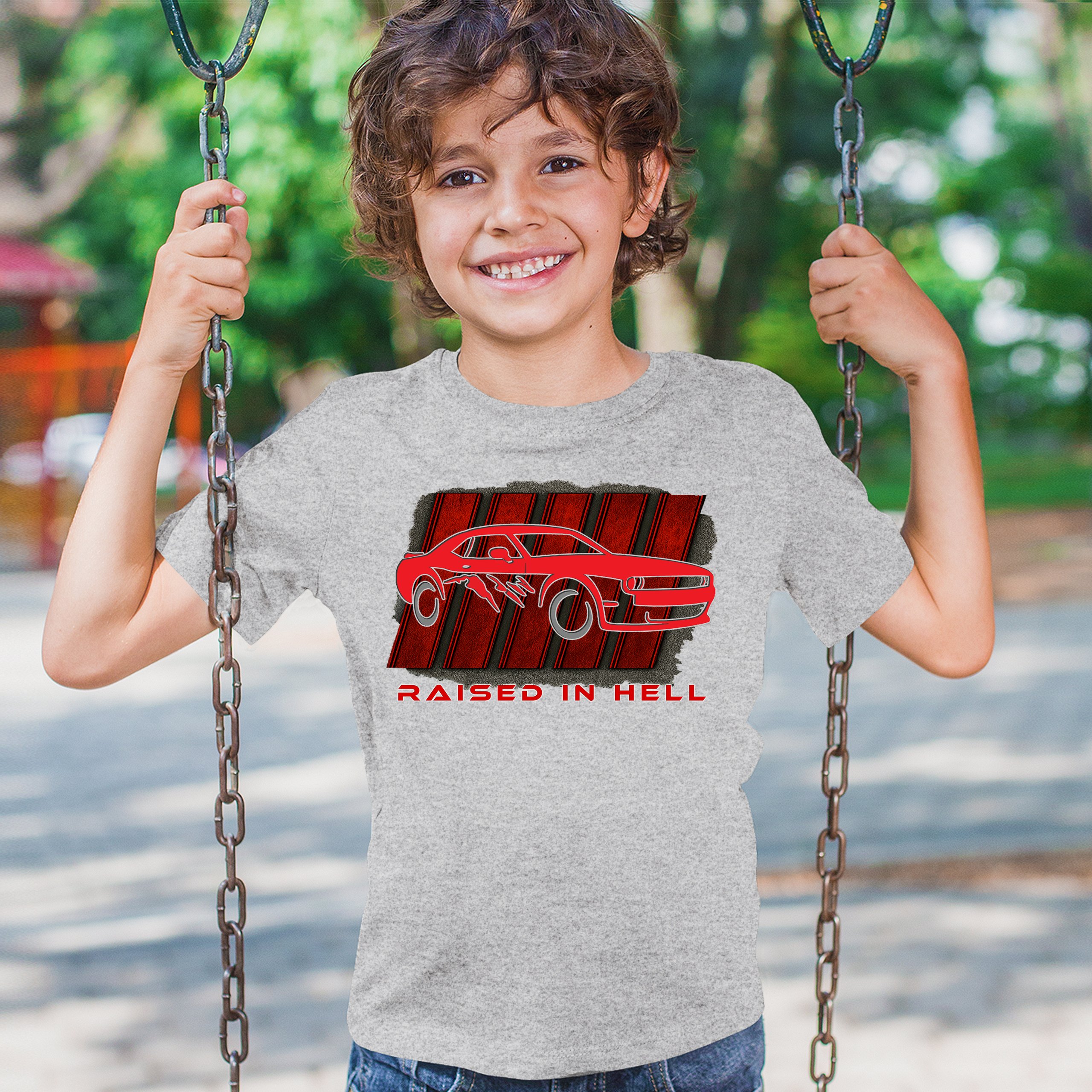 Raised In Hell Muscle Car Youth T-shirt American Performance Power RT V8 Kids - Picture 12 of 50