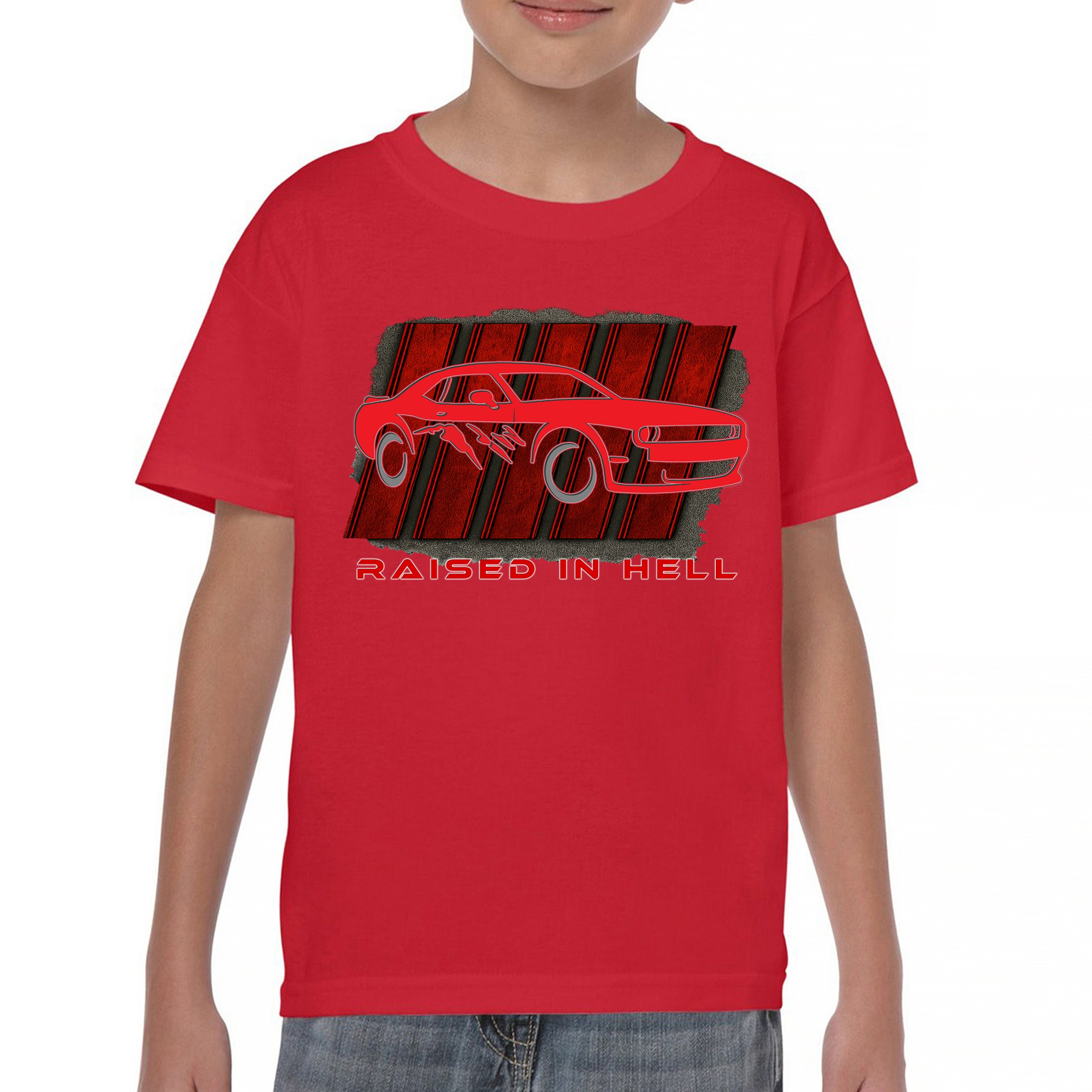Raised In Hell Muscle Car Youth T-shirt American Performance Power RT V8 Kids - Picture 16 of 50
