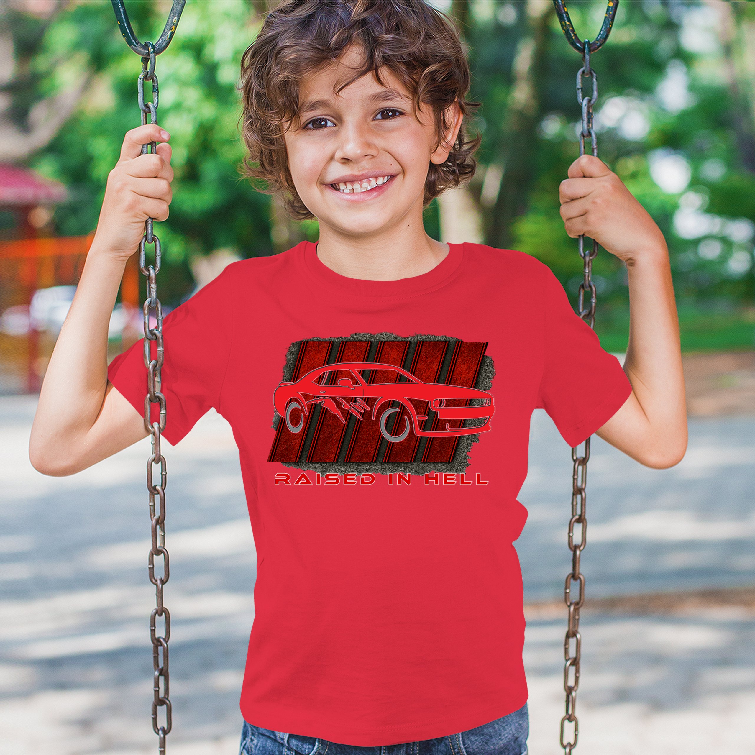 Raised In Hell Muscle Car Youth T-shirt American Performance Power RT V8 Kids - Picture 19 of 50