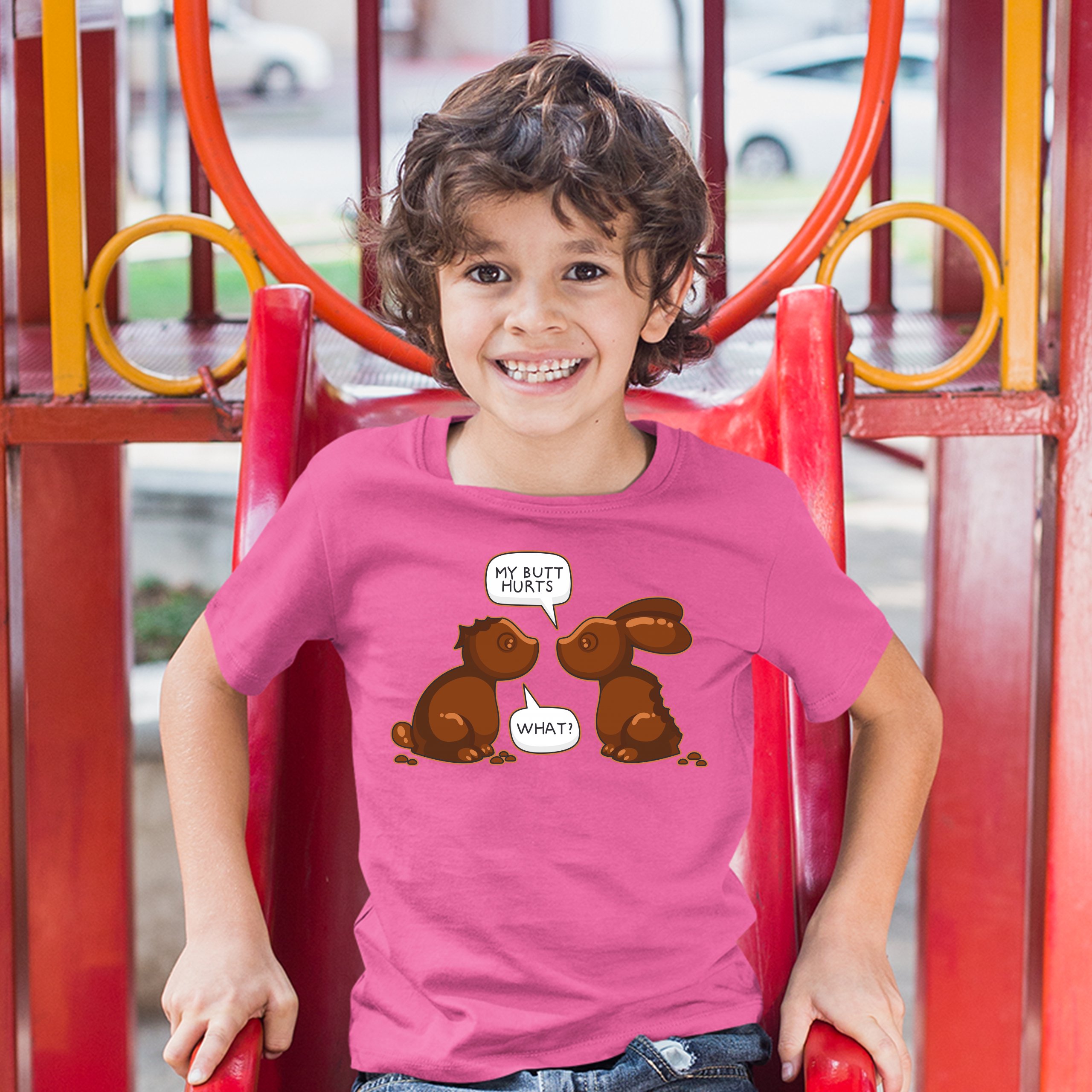 My Butt Hurts - What? Youth T-shirt Chocolate Bunnies Easter Rabbits Kids - Picture 53 of 56