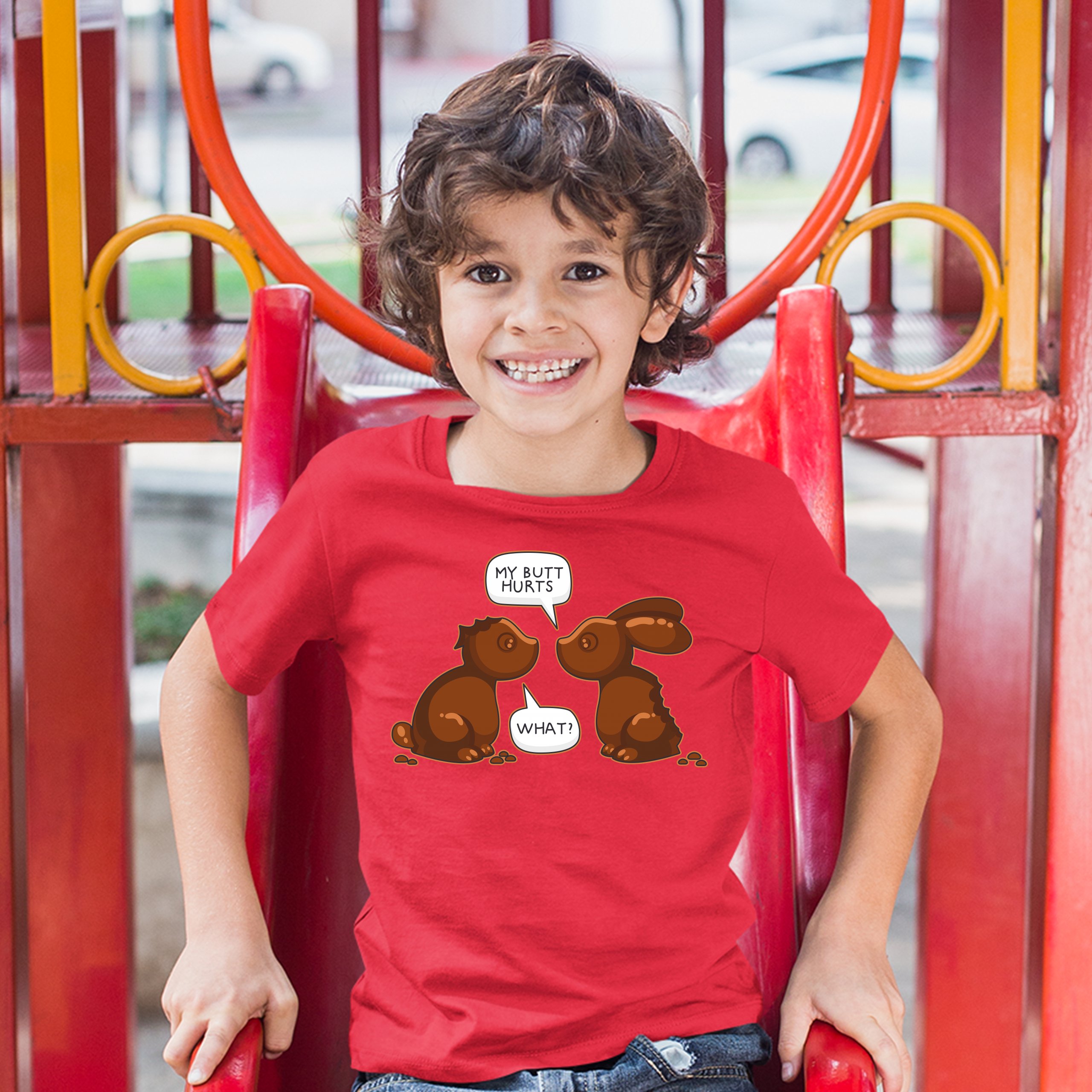 My Butt Hurts - What? Youth T-shirt Chocolate Bunnies Easter Rabbits Kids - Picture 32 of 56