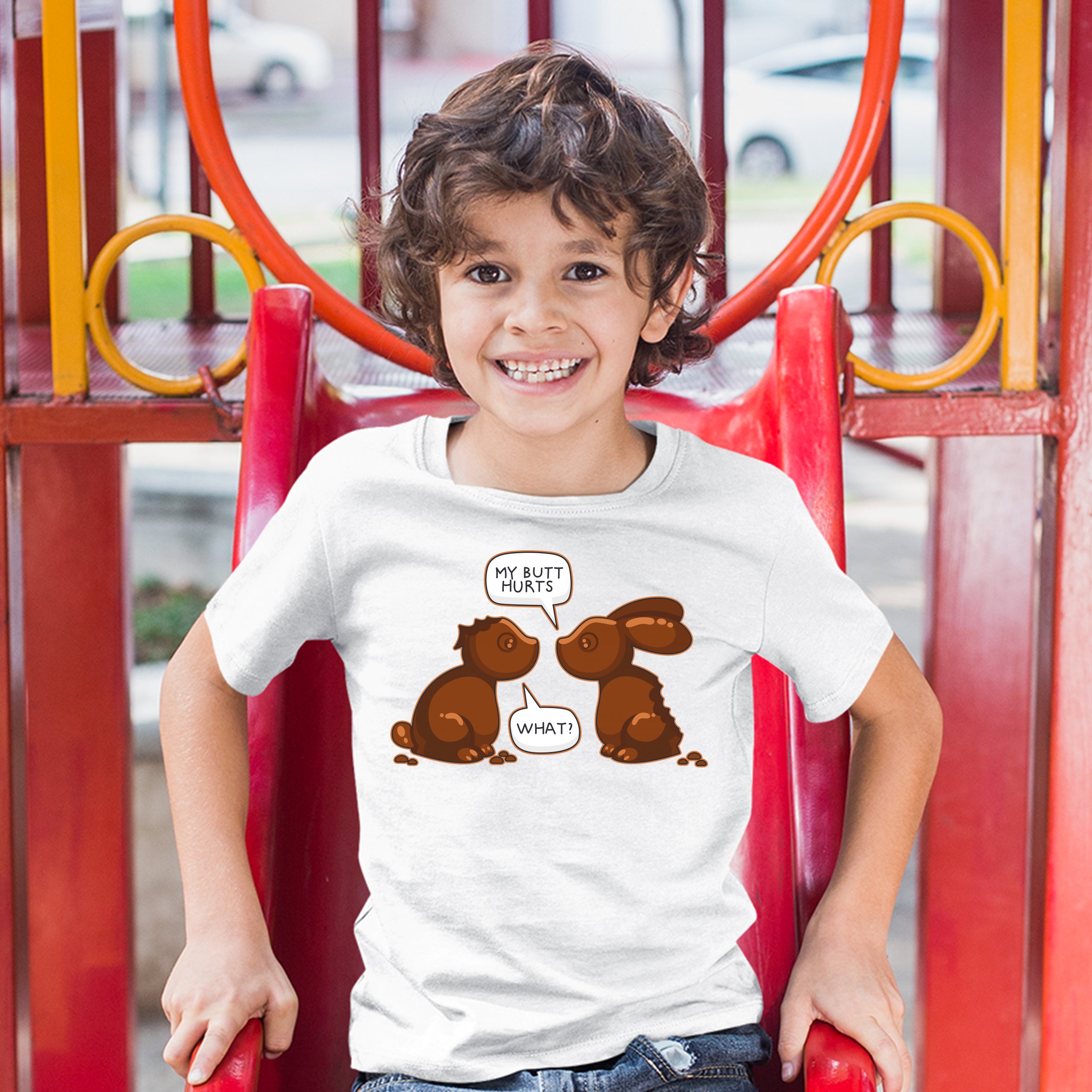My Butt Hurts - What? Youth T-shirt Chocolate Bunnies Easter Rabbits Kids - Picture 11 of 56