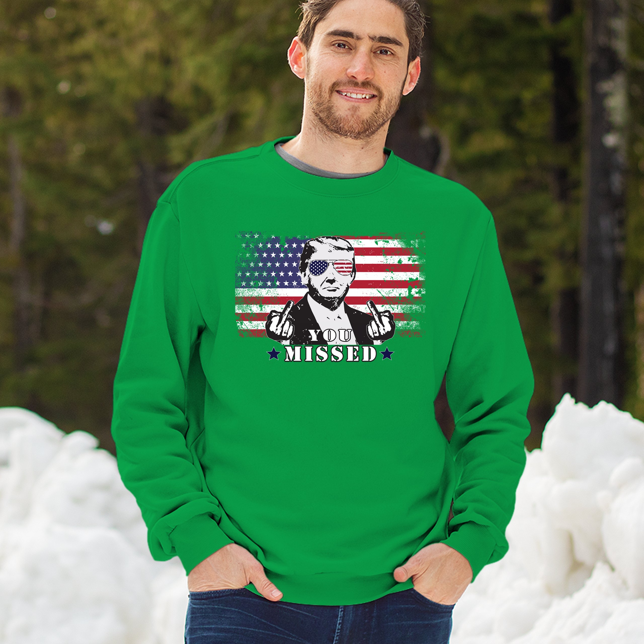 Donald Trump You Missed Sweatshirt 2024 President Vote Red Republican Crewneck