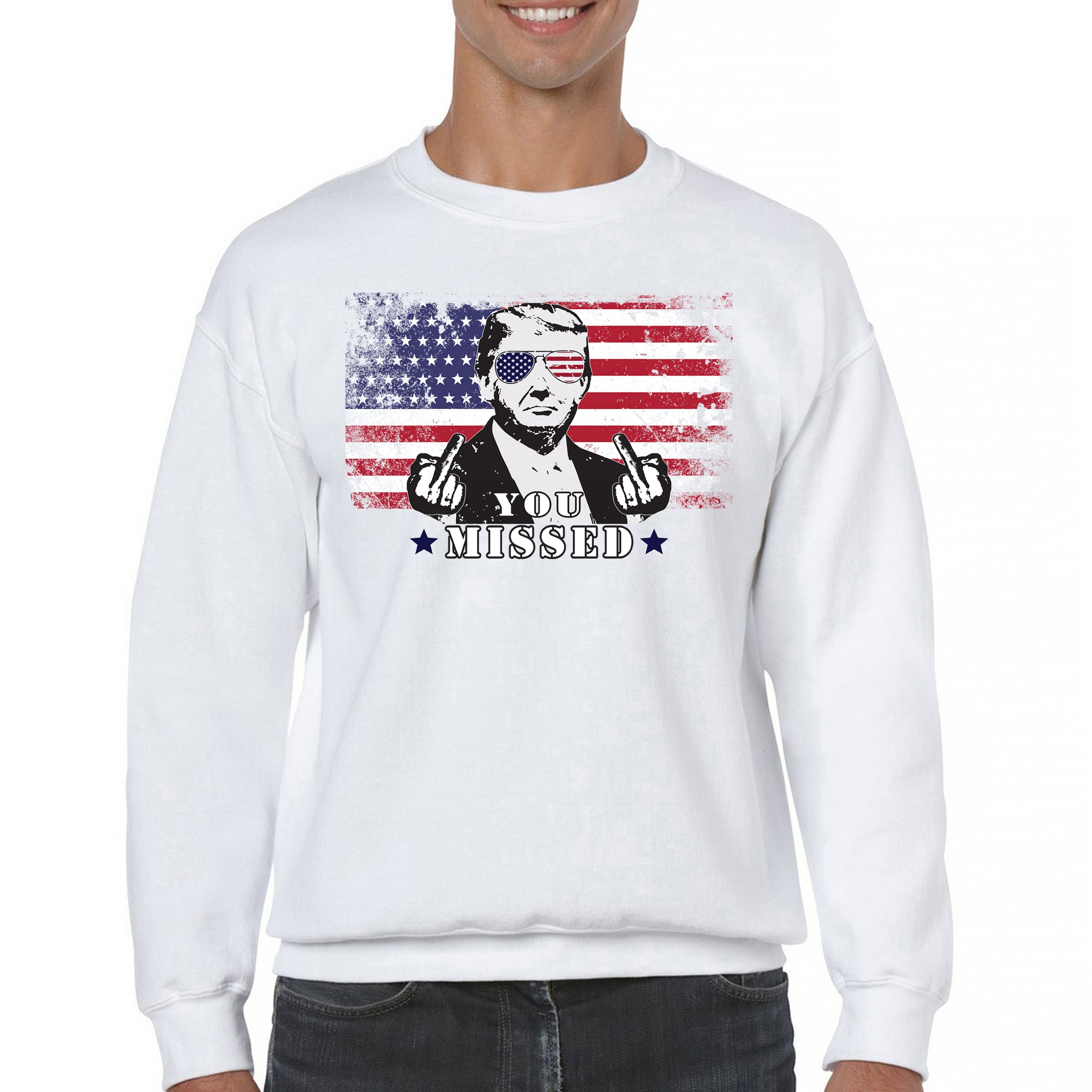 Donald Trump You Missed Sweatshirt 2024 President Vote Red Republican Crewneck