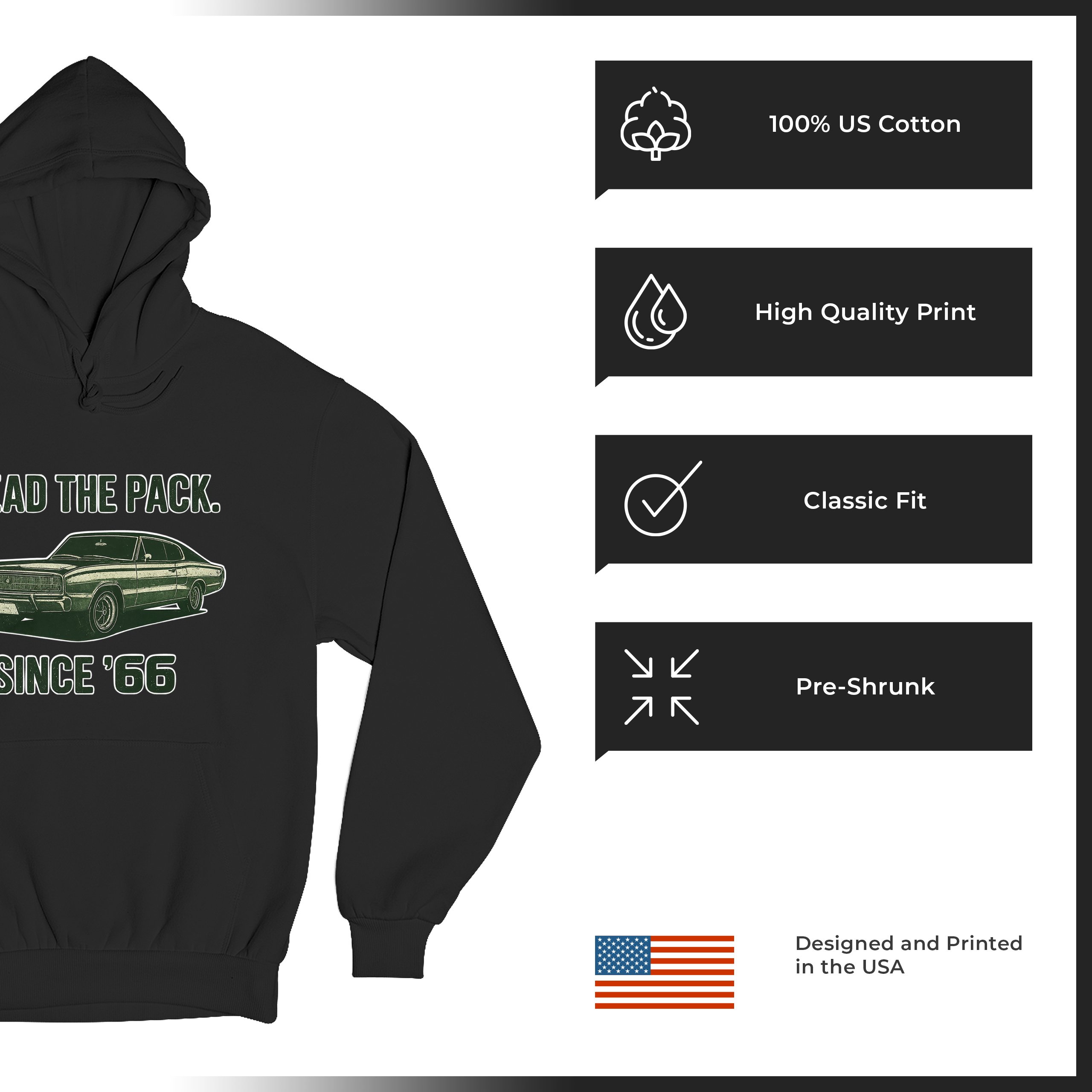 Lead The Pack Since 66 Unisex Hoodie Classic Muscle Car Vintage 1966 - Picture 7 of 57