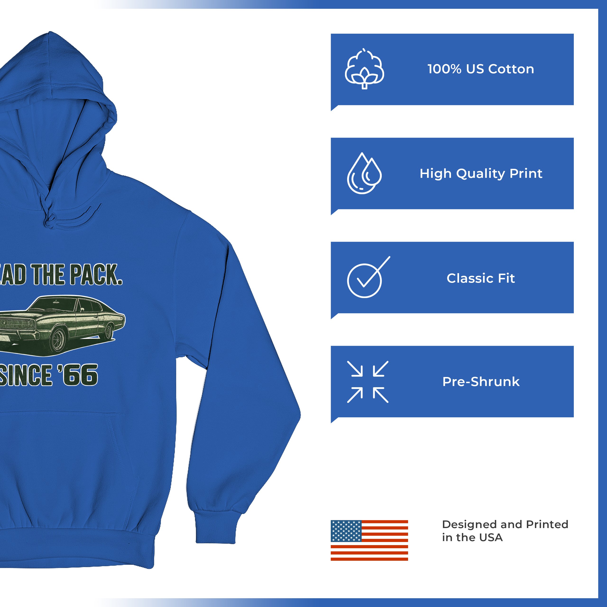Lead The Pack Since 66 Unisex Hoodie Classic Muscle Car Vintage 1966 - Picture 49 of 57