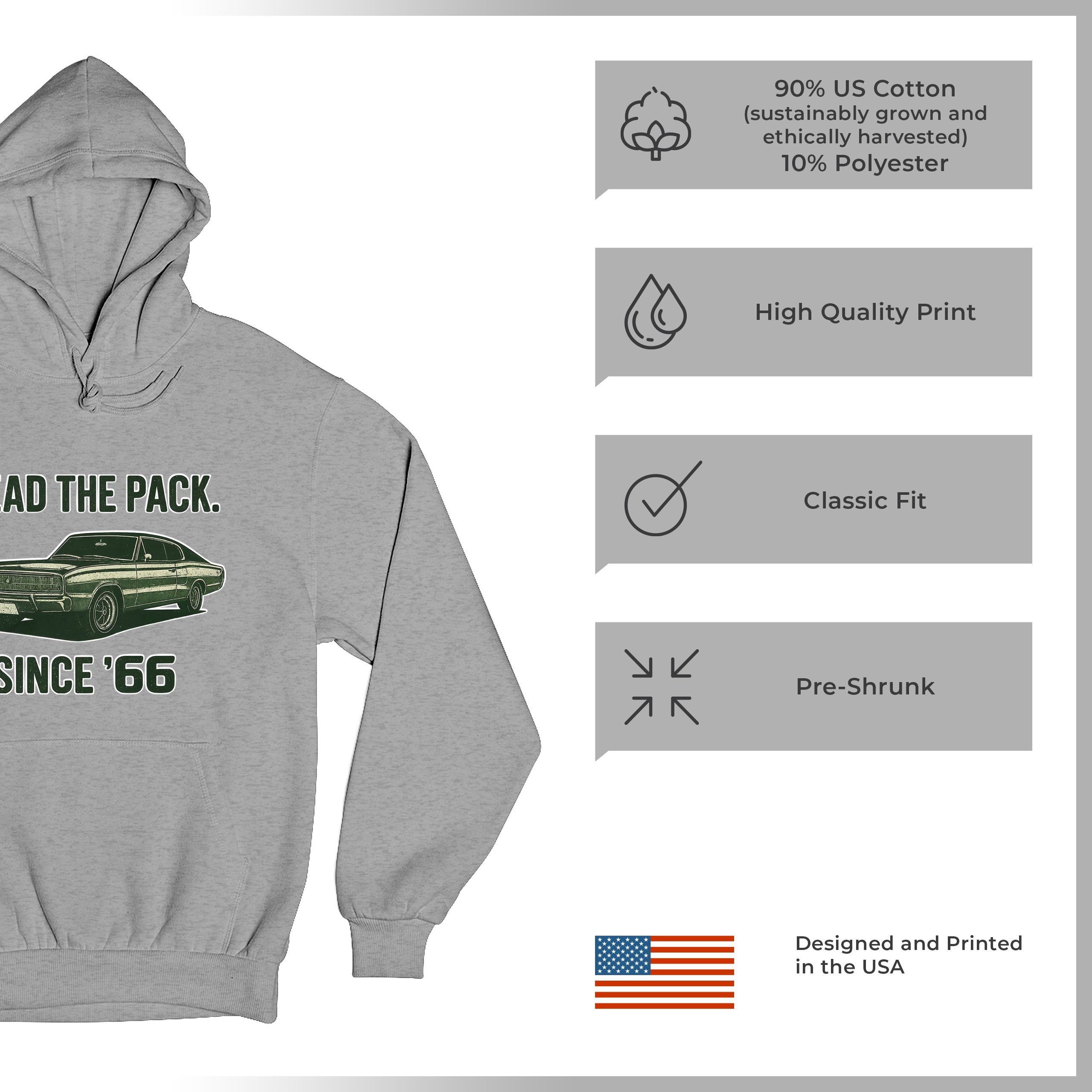 Lead The Pack Since 66 Unisex Hoodie Classic Muscle Car Vintage 1966 - Picture 14 of 57