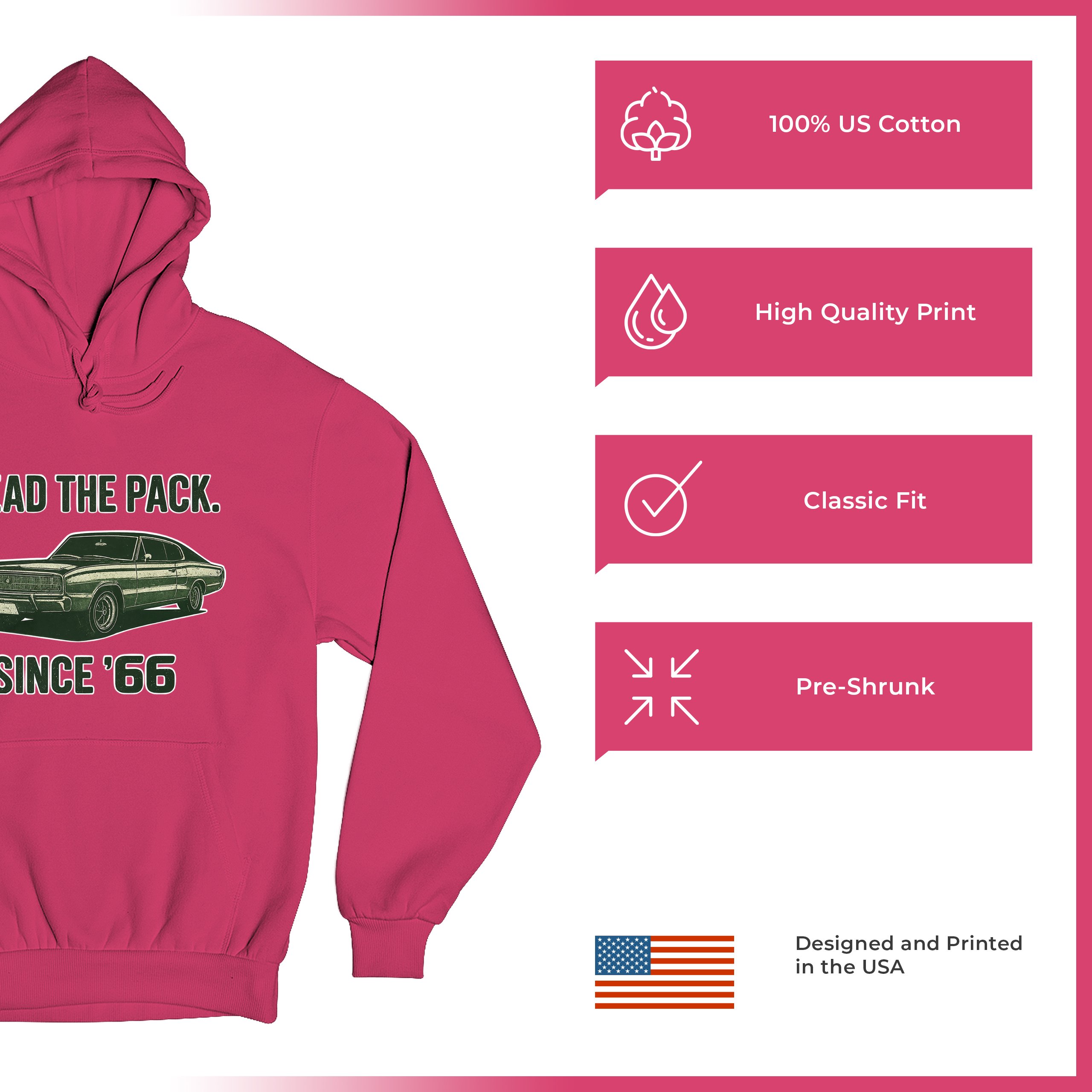 Lead The Pack Since 66 Unisex Hoodie Classic Muscle Car Vintage 1966 - Picture 56 of 57
