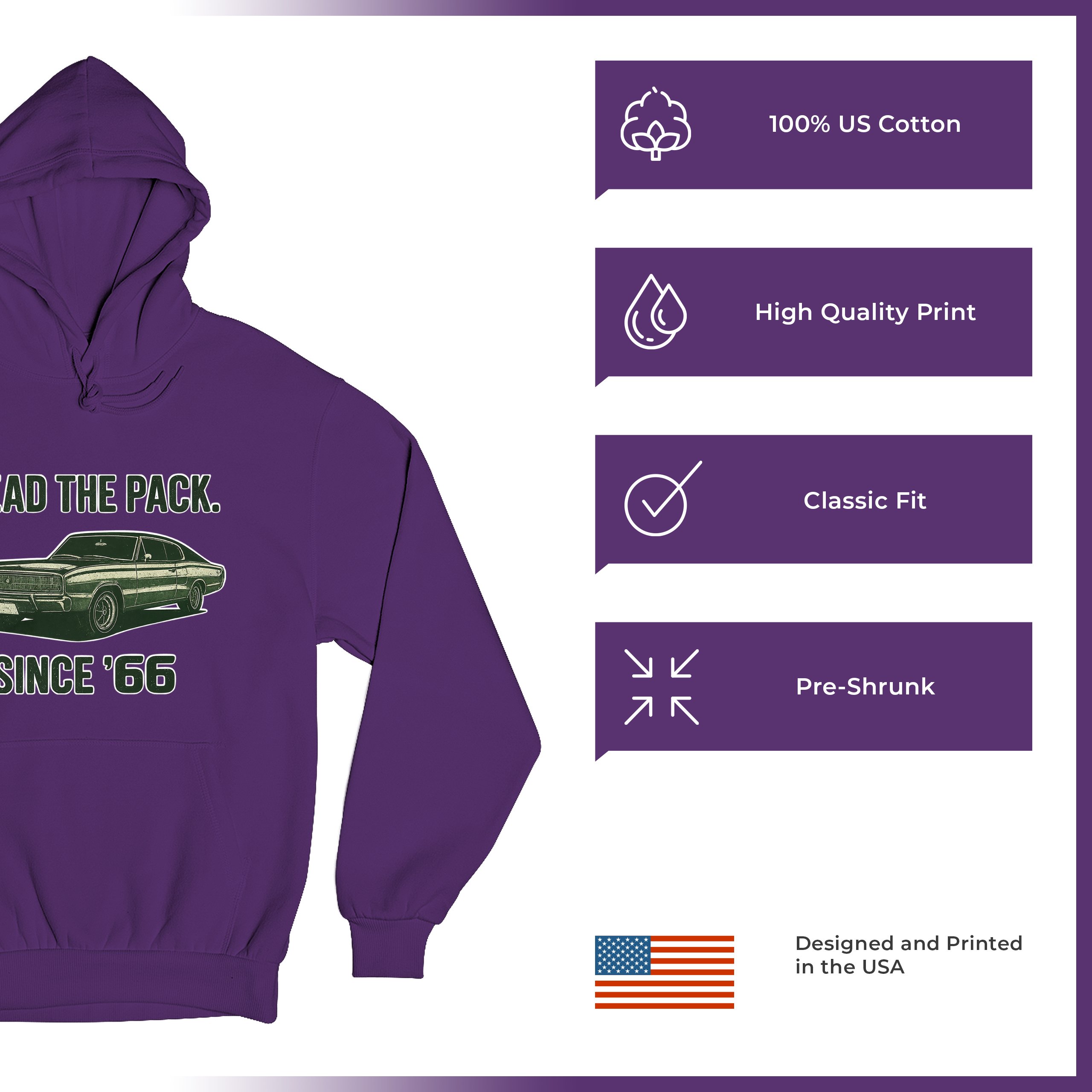 Lead The Pack Since 66 Unisex Hoodie Classic Muscle Car Vintage 1966 - Picture 28 of 57