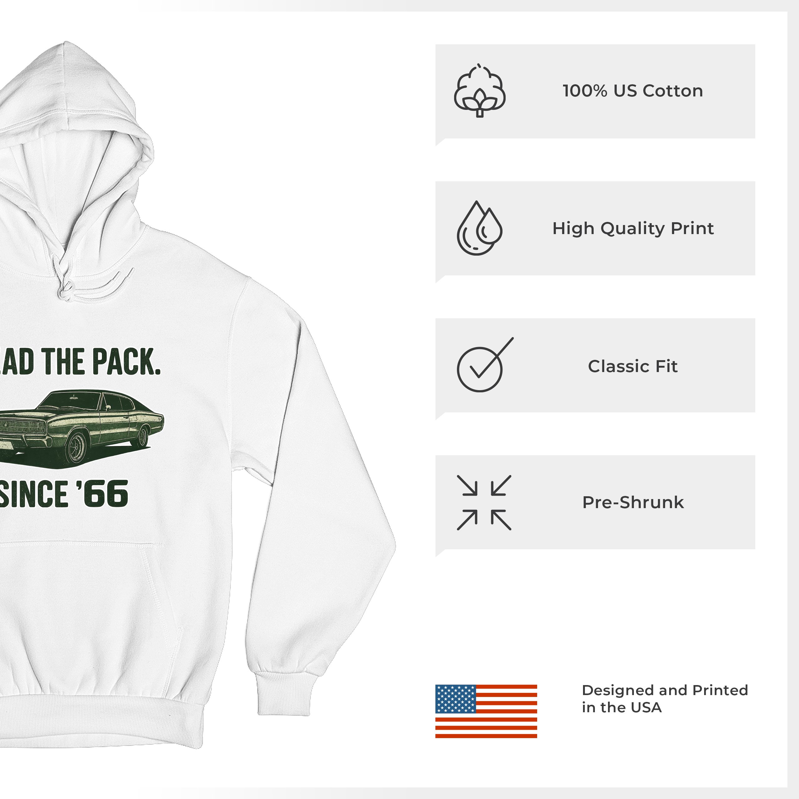 Lead The Pack Since 66 Unisex Hoodie Classic Muscle Car Vintage 1966 - Picture 42 of 57