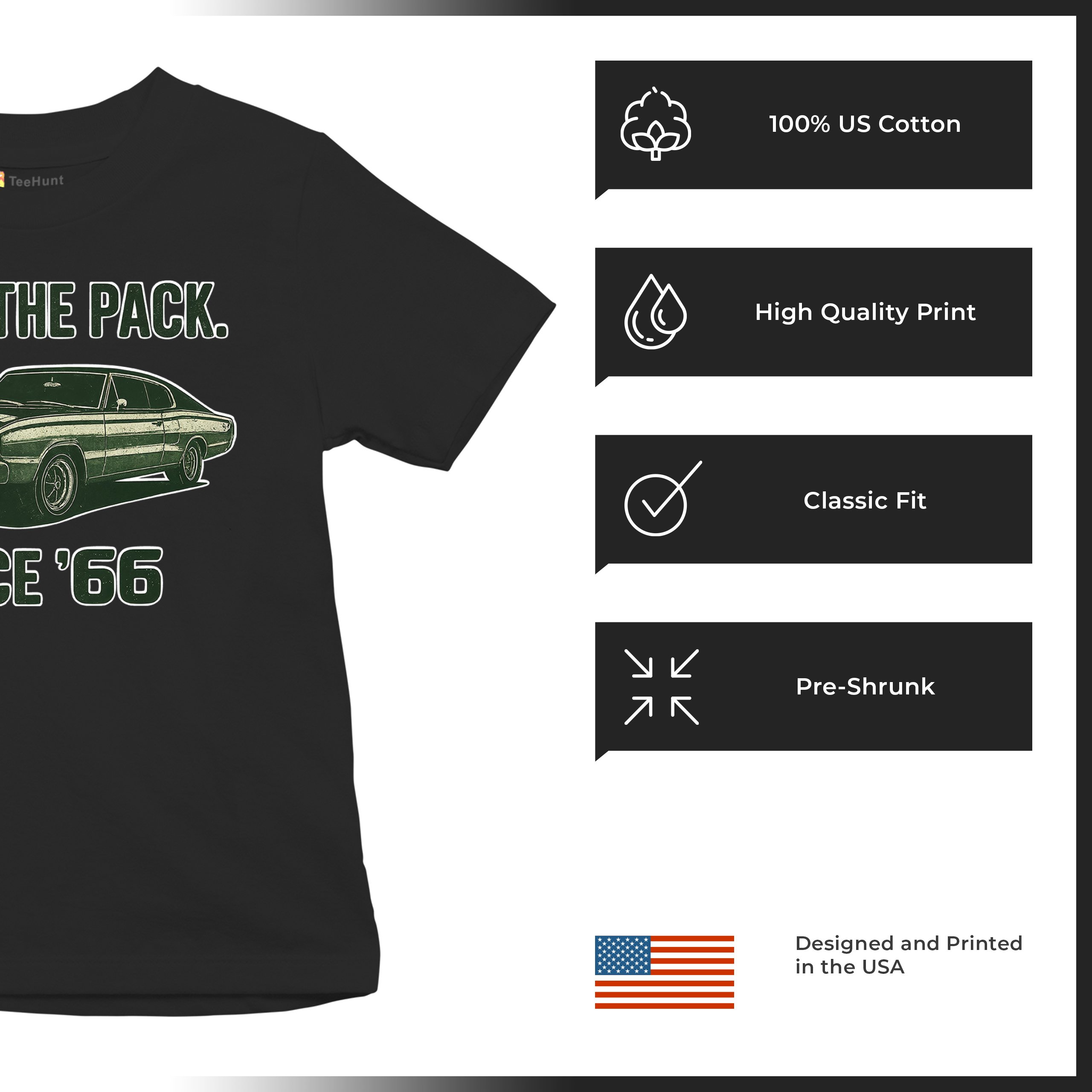 Lead The Pack Since 66 Youth T-shirt Classic Muscle Car Vintage 1966 Kids - Picture 7 of 50