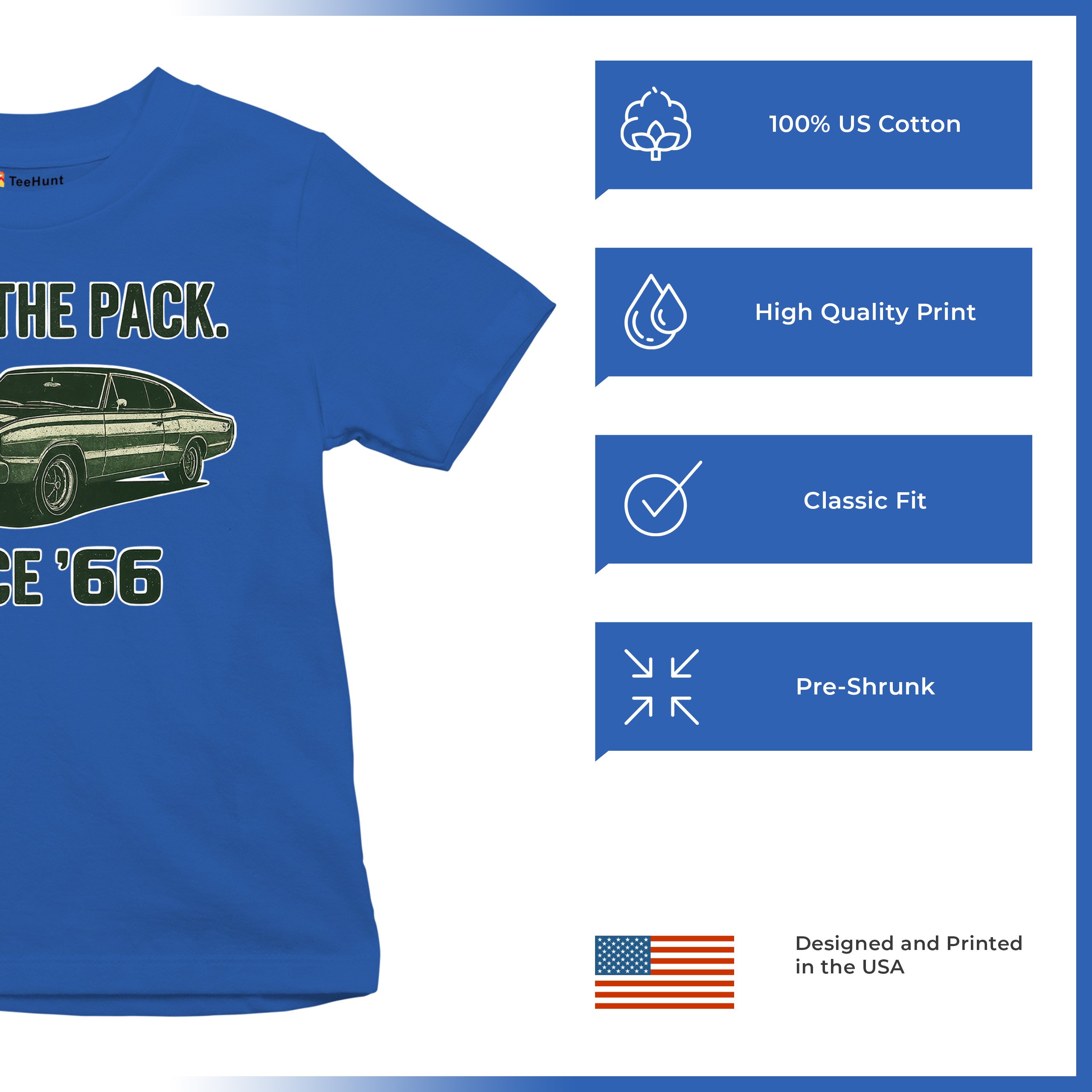 Lead The Pack Since 66 Youth T-shirt Classic Muscle Car Vintage 1966 Kids - Picture 42 of 50
