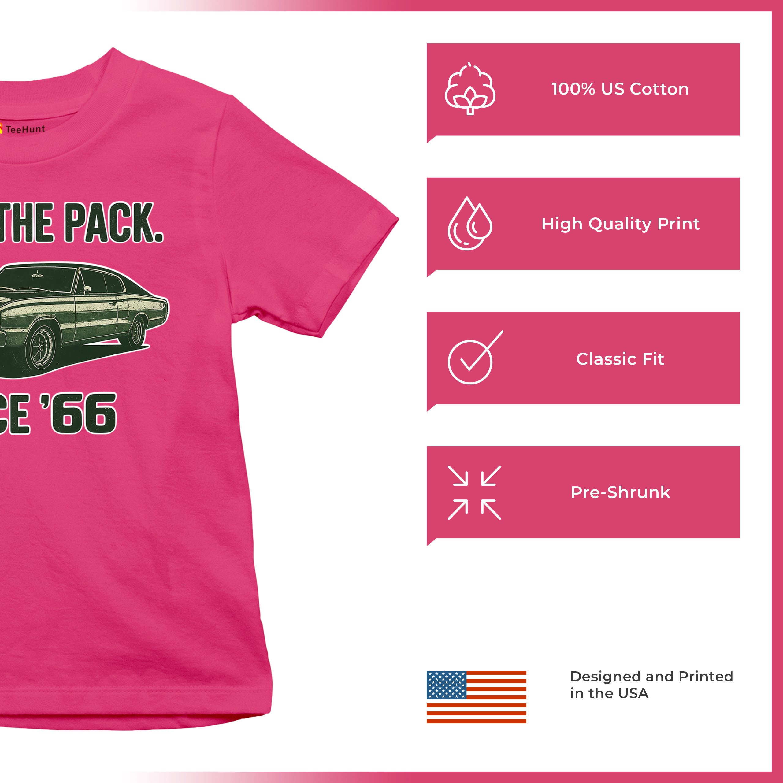 Lead The Pack Since 66 Youth T-shirt Classic Muscle Car Vintage 1966 Kids - Picture 49 of 50