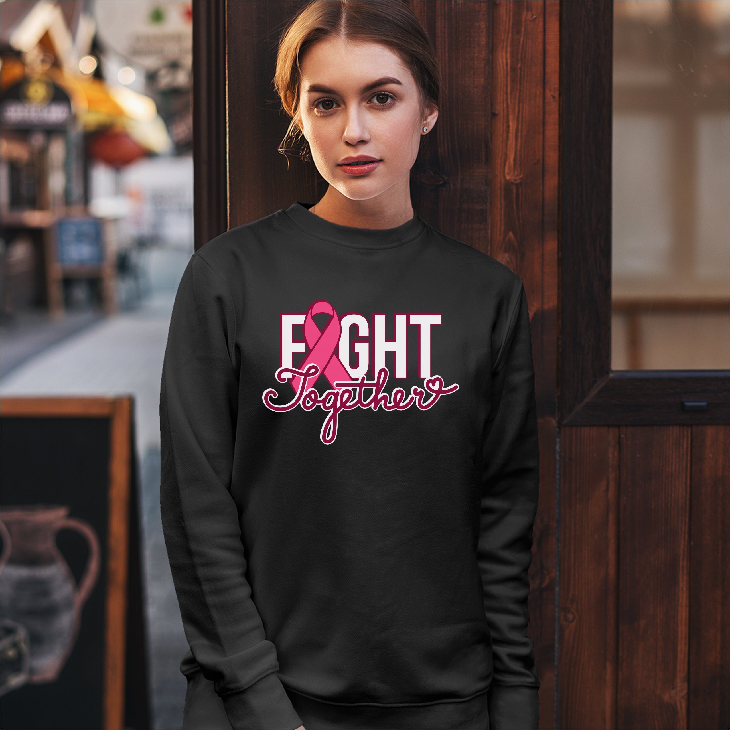 Fight Together Sweatshirt Breast Cancer Awareness Warrior Crewneck - Picture 6 of 36