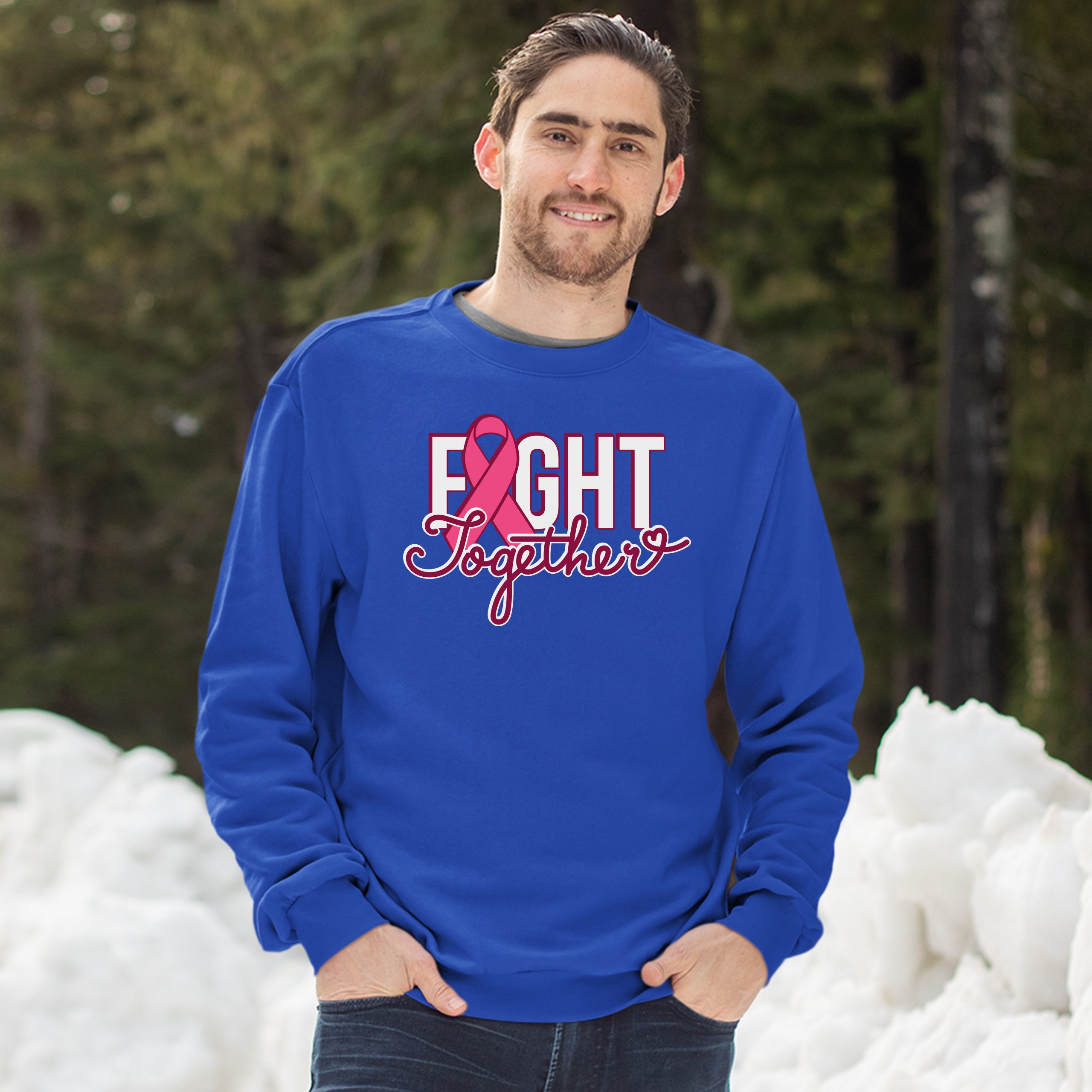 Fight Together Sweatshirt Breast Cancer Awareness Warrior Crewneck - Picture 35 of 36