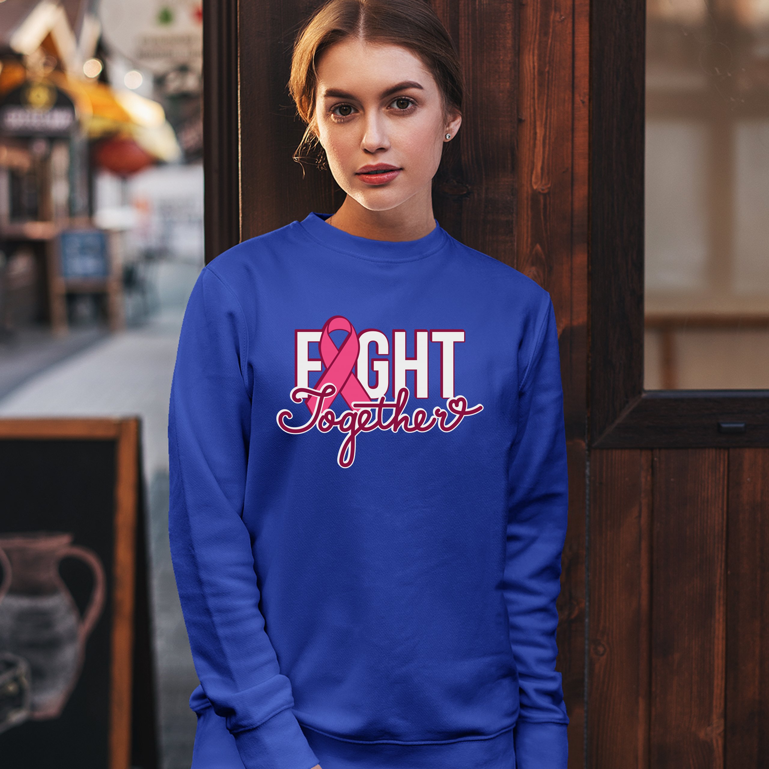 Fight Together Sweatshirt Breast Cancer Awareness Warrior Crewneck - Picture 36 of 36
