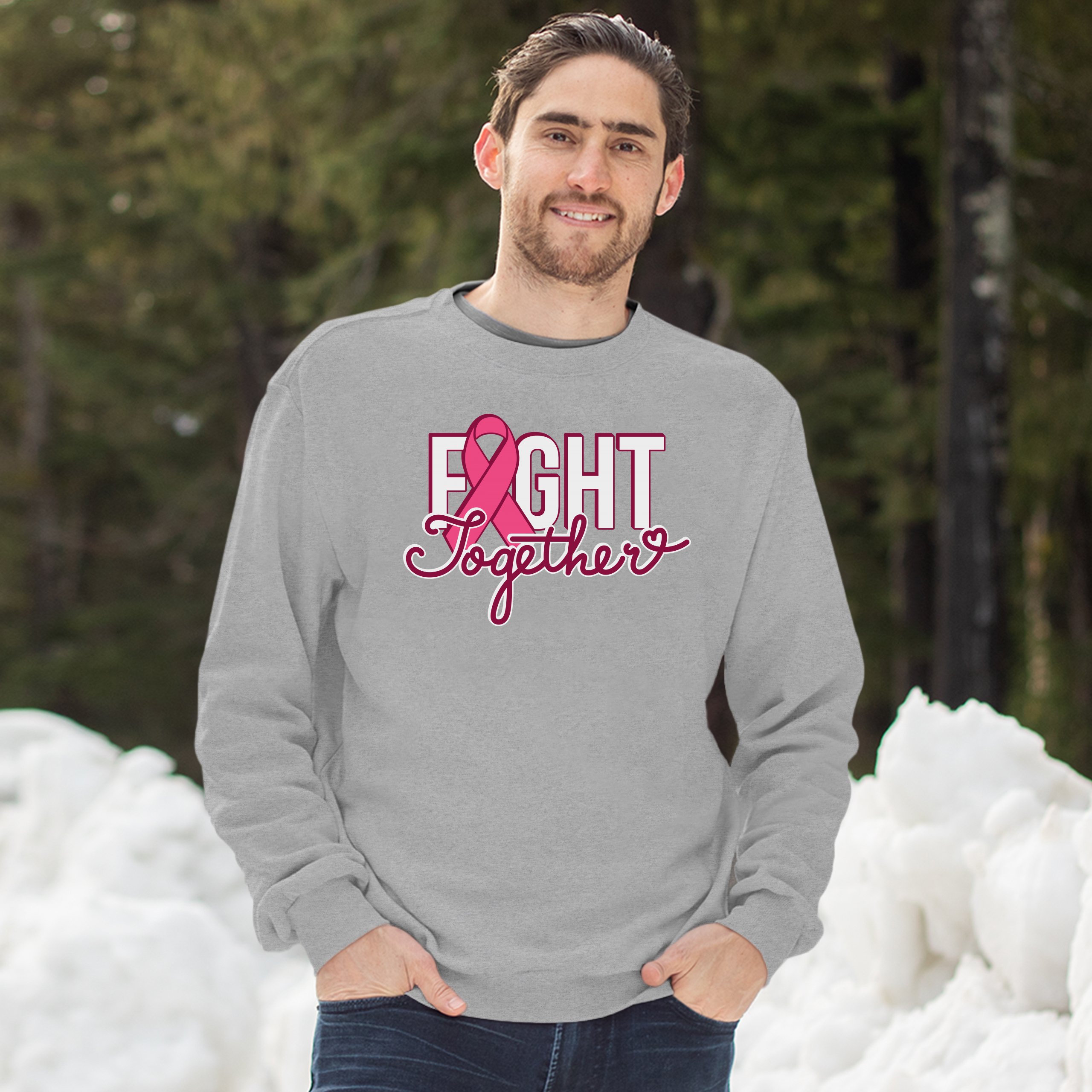 Fight Together Sweatshirt Breast Cancer Awareness Warrior Crewneck - Picture 10 of 36
