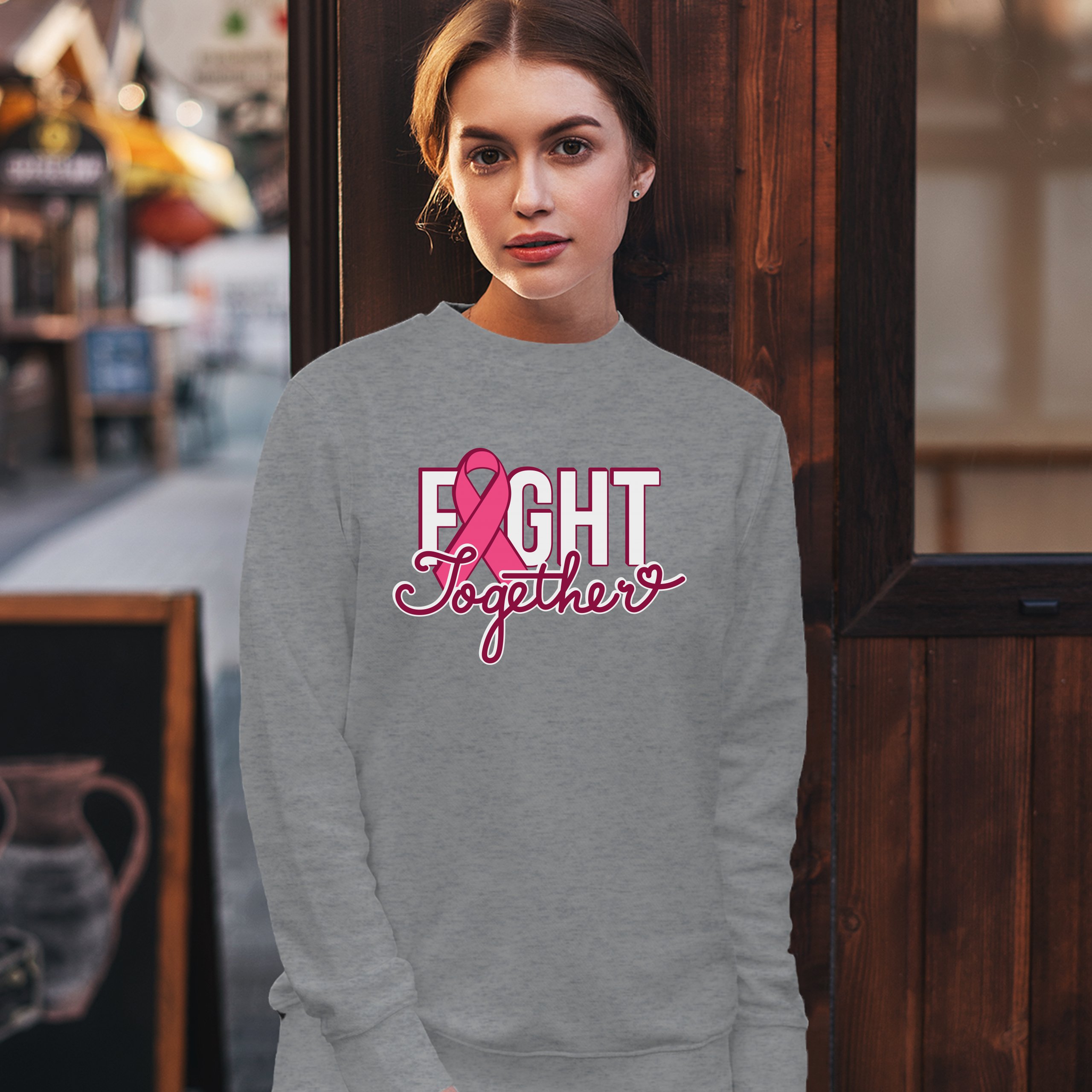 Fight Together Sweatshirt Breast Cancer Awareness Warrior Crewneck - Picture 11 of 36