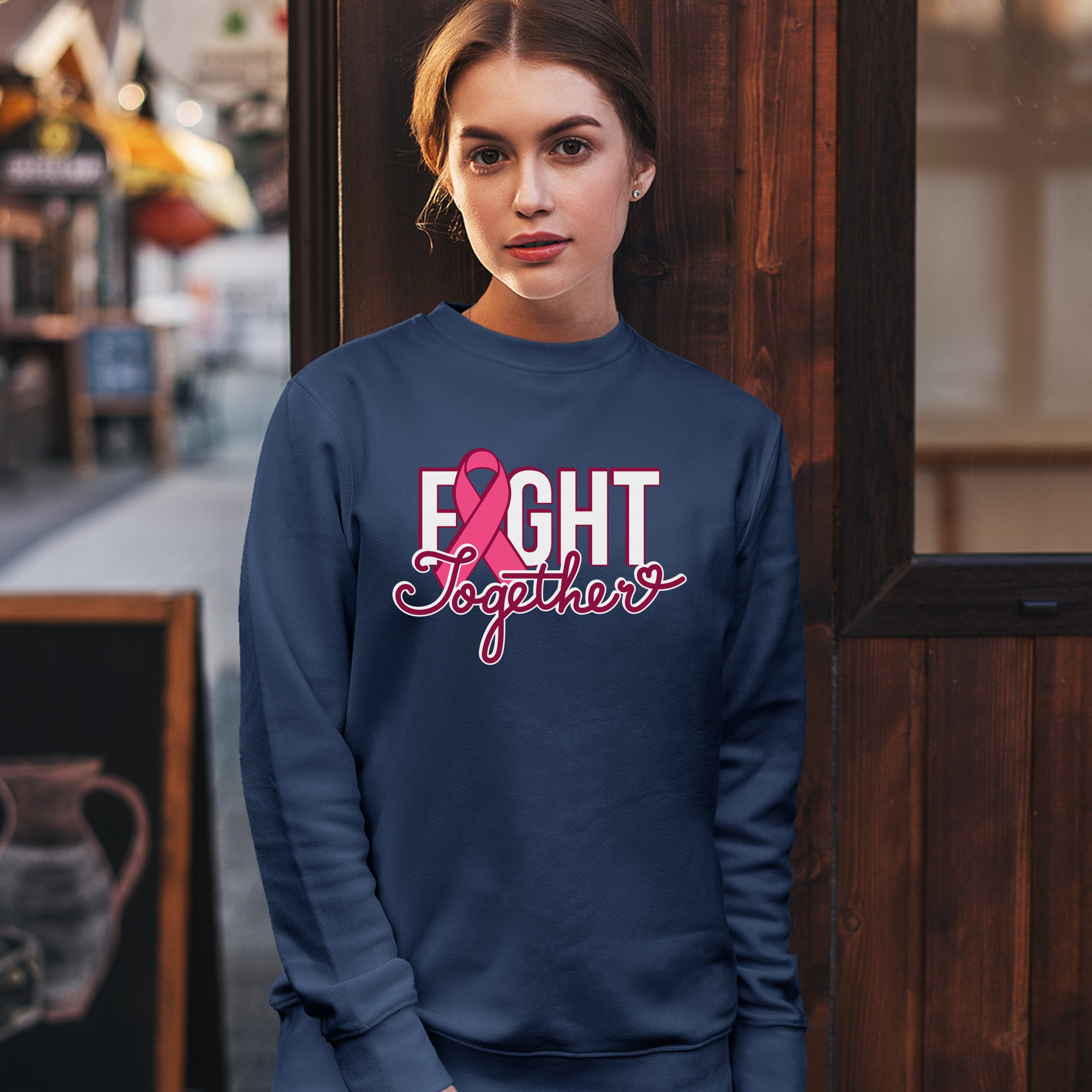 Fight Together Sweatshirt Breast Cancer Awareness Warrior Crewneck - Picture 26 of 36