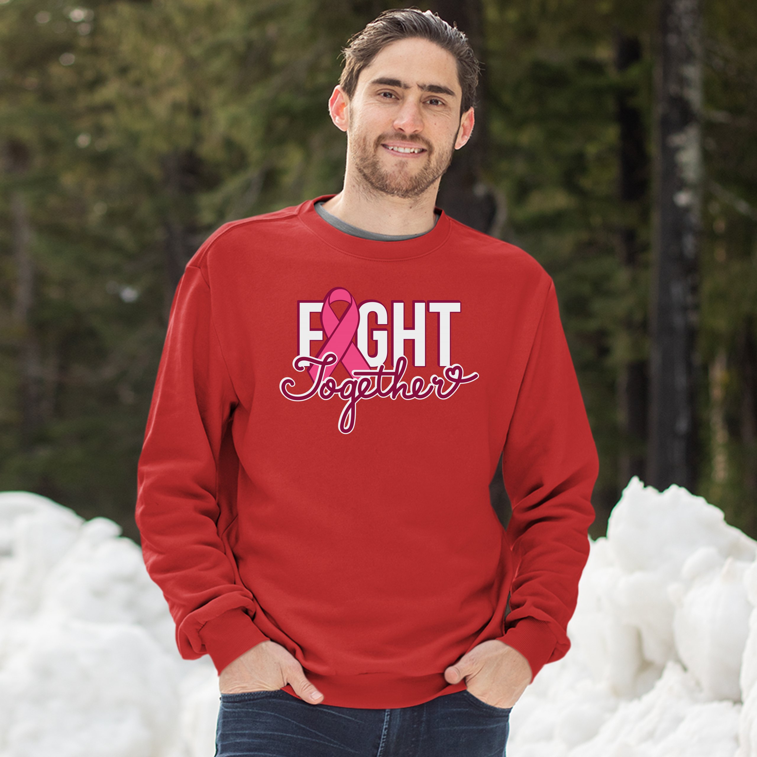 Fight Together Sweatshirt Breast Cancer Awareness Warrior Crewneck - Picture 15 of 36