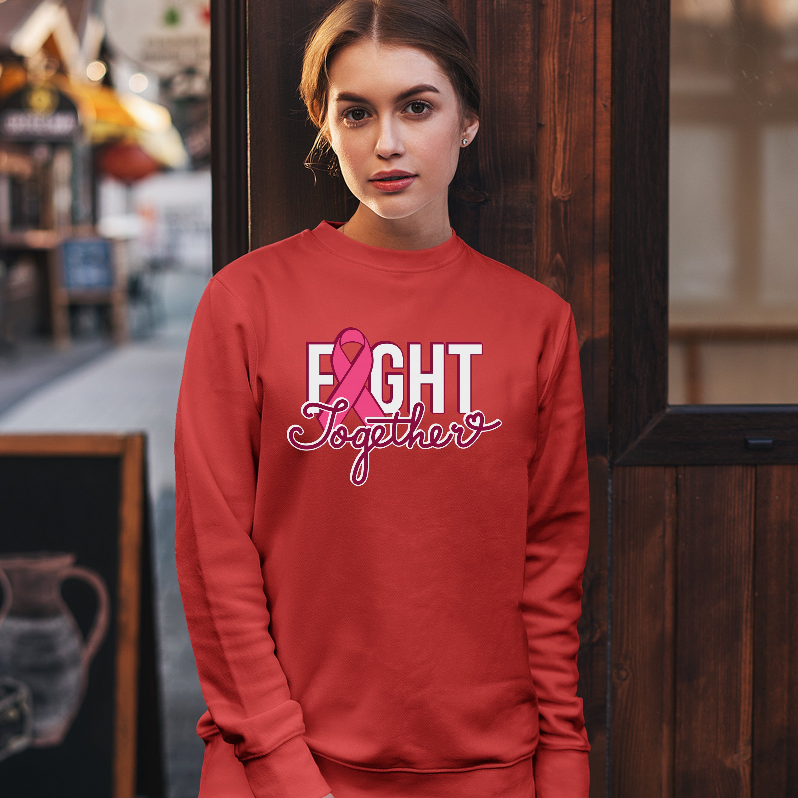 Fight Together Sweatshirt Breast Cancer Awareness Warrior Crewneck - Picture 16 of 36