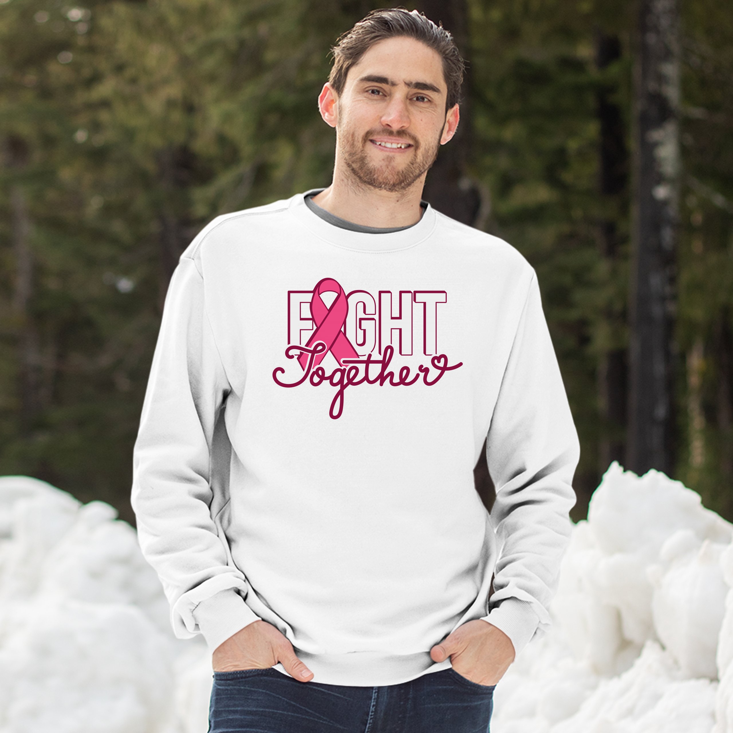 Fight Together Sweatshirt Breast Cancer Awareness Warrior Crewneck - Picture 20 of 36
